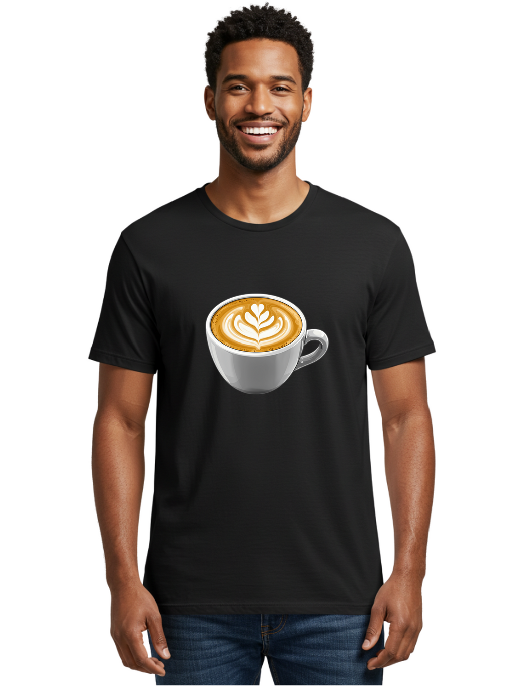 Coffee-Cup-7 Men'S Graphic Tee, 100% Cotton, Comfortable Casual Summer Wear, Machine Washable, Coffee Cup, Latte Art, Heart Design, Coffee Drink, White Ceramic Cup, Coffee Culture, Morning Coffee, Caffeine Fix, Coffee Beverage Bab792
