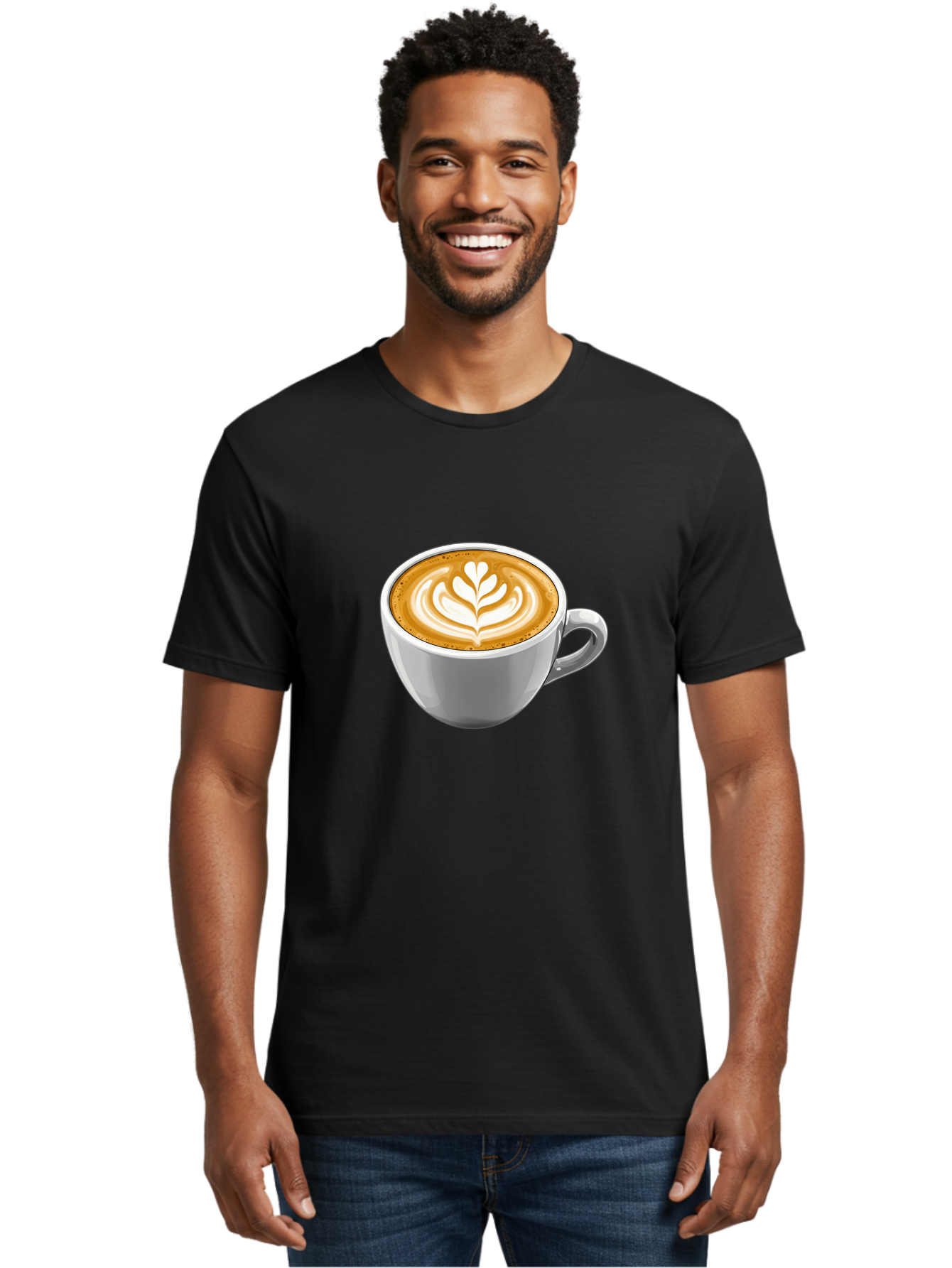 Coffee-Cup-7 Men'S Graphic Tee, 100% Cotton, Comfortable Casual Summer Wear, Machine Washable, Coffee Cup, Latte Art, Heart Design, Coffee Drink, White Ceramic Cup, Coffee Culture, Morning Coffee, Caffeine Fix, Coffee Beverage Bab792