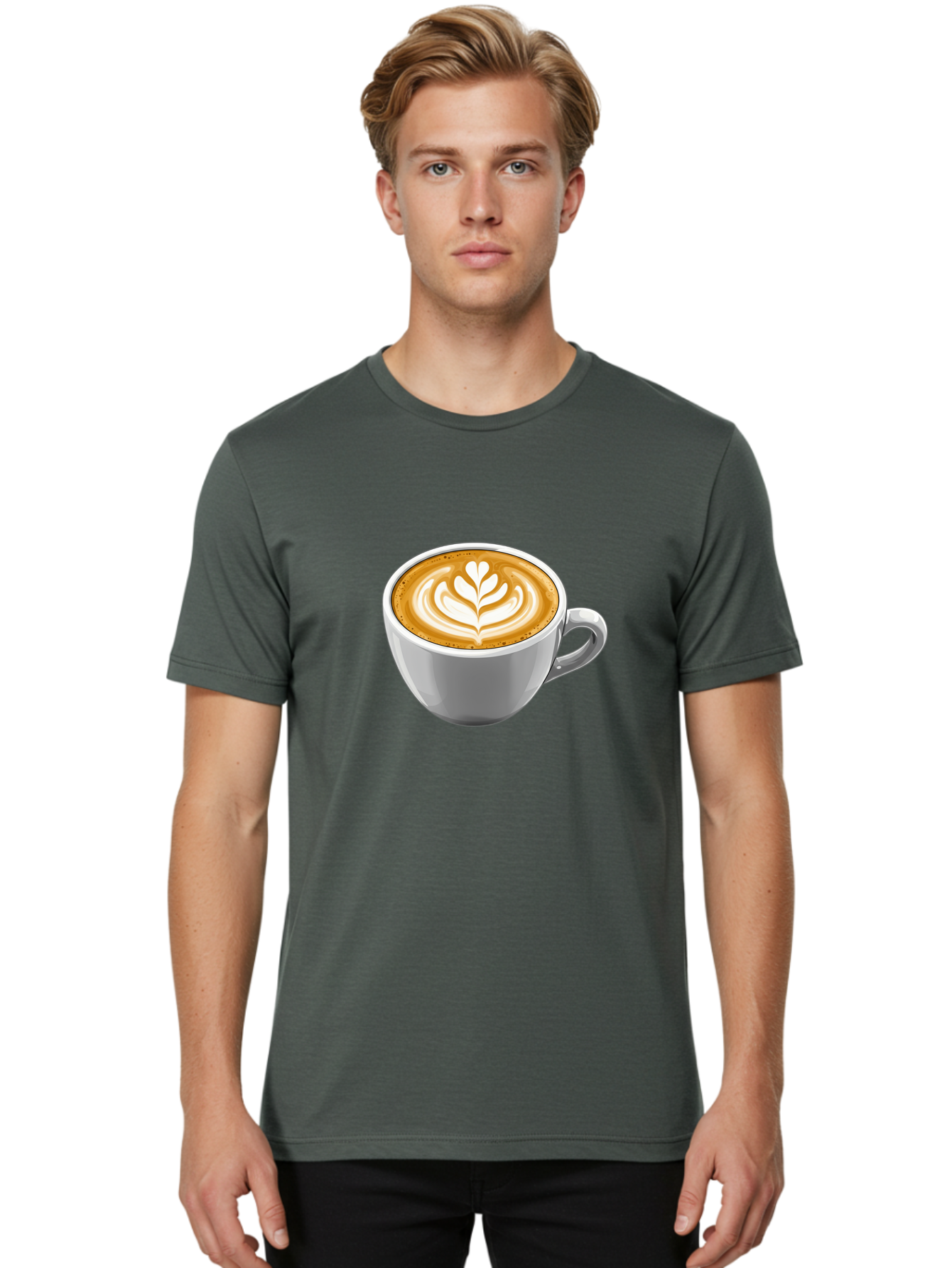 Coffee-Cup-7 Men'S Graphic Tee, 100% Cotton, Comfortable Casual Summer Wear, Machine Washable, Coffee Cup, Latte Art, Heart Design, Coffee Drink, White Ceramic Cup, Coffee Culture, Morning Coffee, Caffeine Fix, Coffee Beverage Bab792
