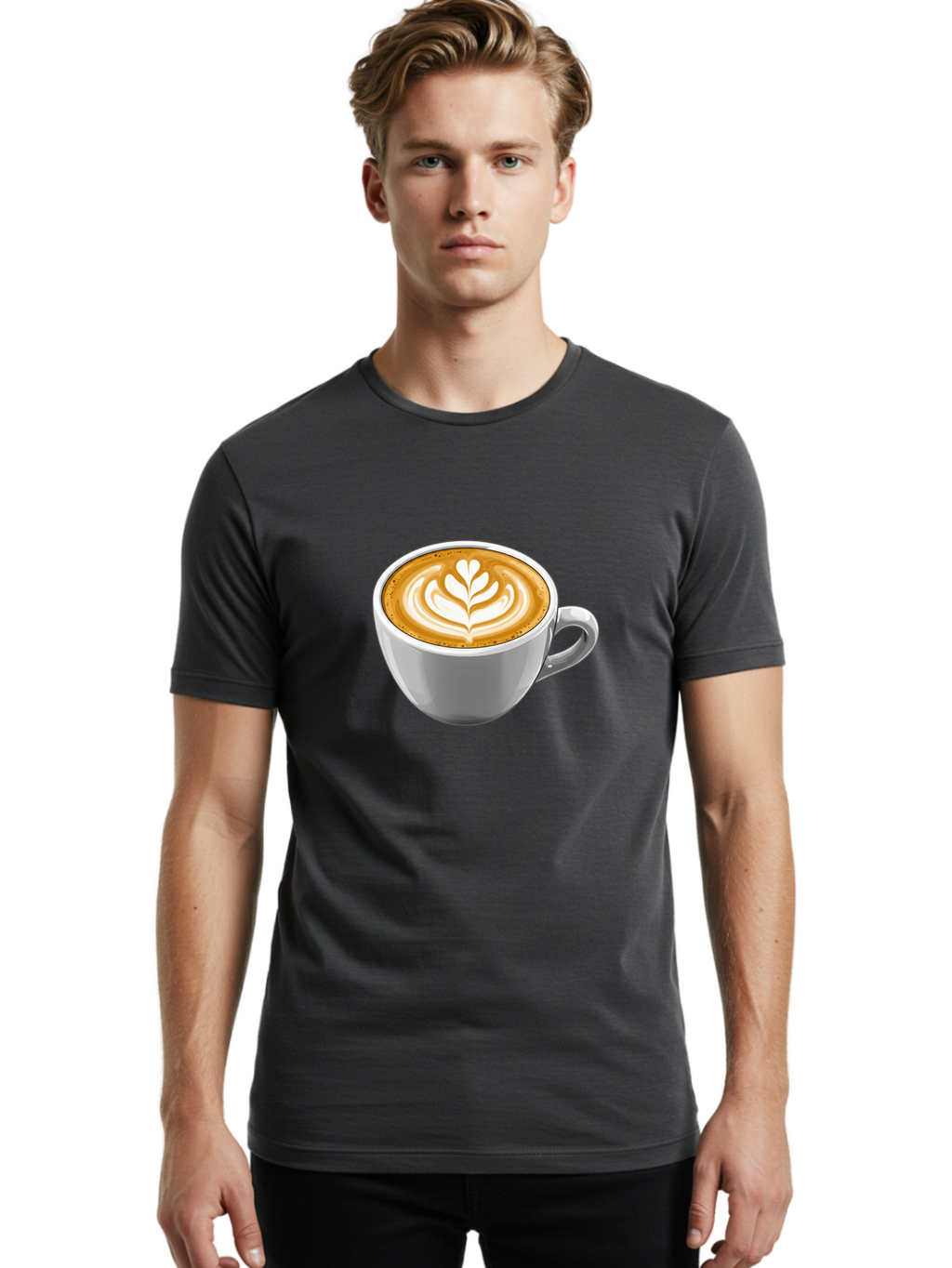 Coffee-Cup-7 Men'S Graphic Tee, 100% Cotton, Comfortable Casual Summer Wear, Machine Washable, Coffee Cup, Latte Art, Heart Design, Coffee Drink, White Ceramic Cup, Coffee Culture, Morning Coffee, Caffeine Fix, Coffee Beverage Bab792