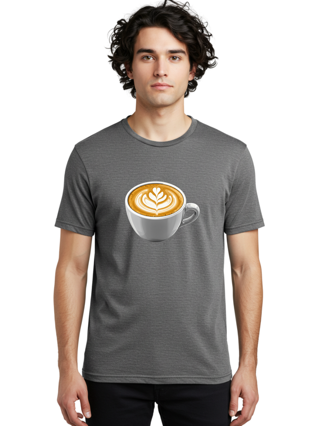 Coffee-Cup-7 Men'S Graphic Tee, 100% Cotton, Comfortable Casual Summer Wear, Machine Washable, Coffee Cup, Latte Art, Heart Design, Coffee Drink, White Ceramic Cup, Coffee Culture, Morning Coffee, Caffeine Fix, Coffee Beverage Bab792