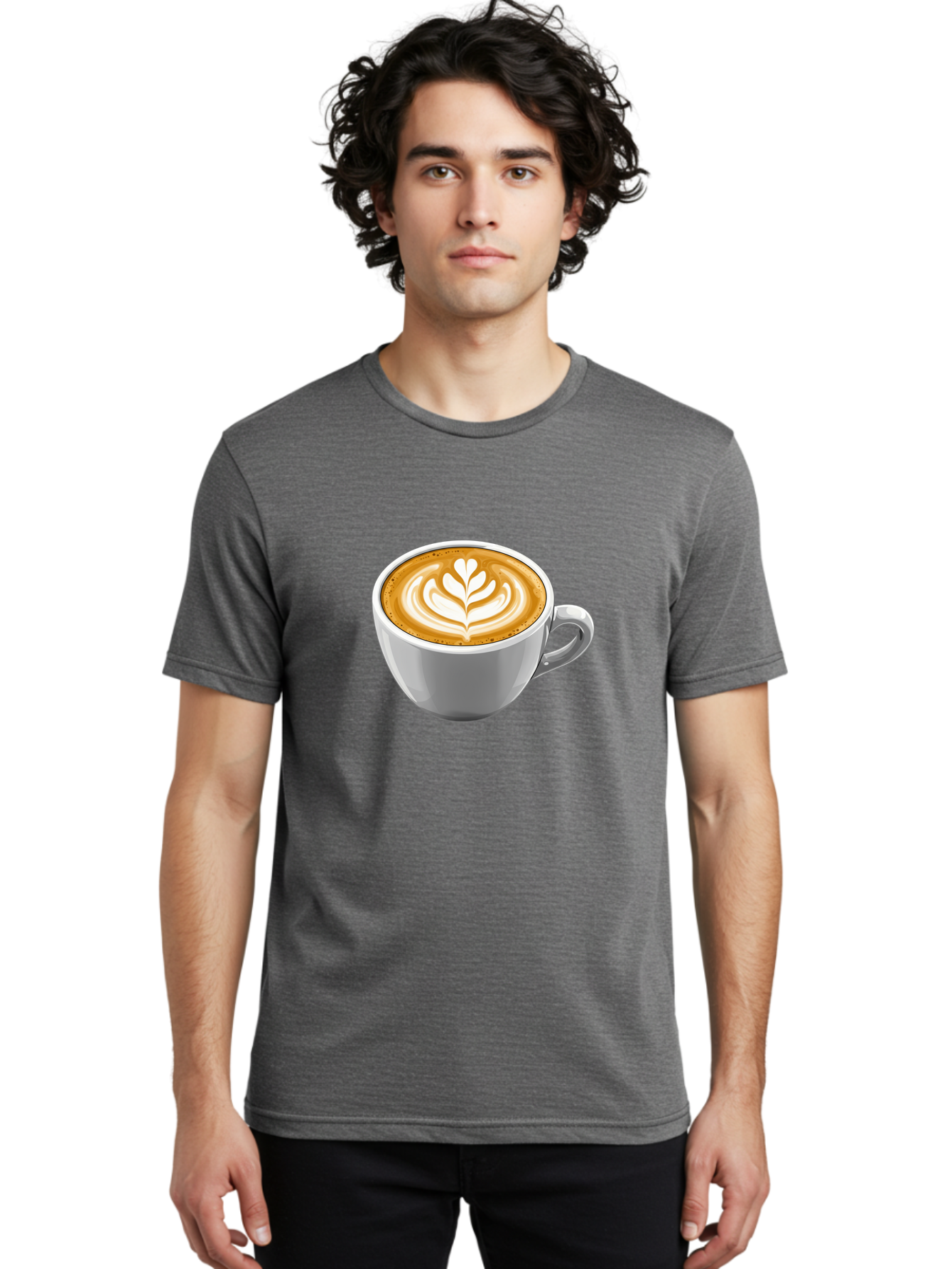 Coffee-Cup-7 Men'S Graphic Tee, 100% Cotton, Comfortable Casual Summer Wear, Machine Washable, Coffee Cup, Latte Art, Heart Design, Coffee Drink, White Ceramic Cup, Coffee Culture, Morning Coffee, Caffeine Fix, Coffee Beverage Bab792