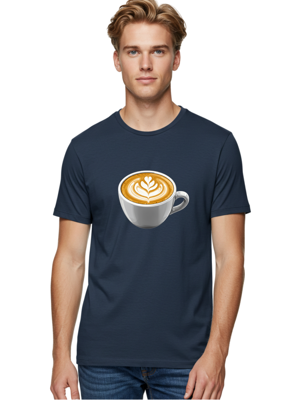 Coffee-Cup-7 Men'S Graphic Tee, 100% Cotton, Comfortable Casual Summer Wear, Machine Washable, Coffee Cup, Latte Art, Heart Design, Coffee Drink, White Ceramic Cup, Coffee Culture, Morning Coffee, Caffeine Fix, Coffee Beverage Bab792
