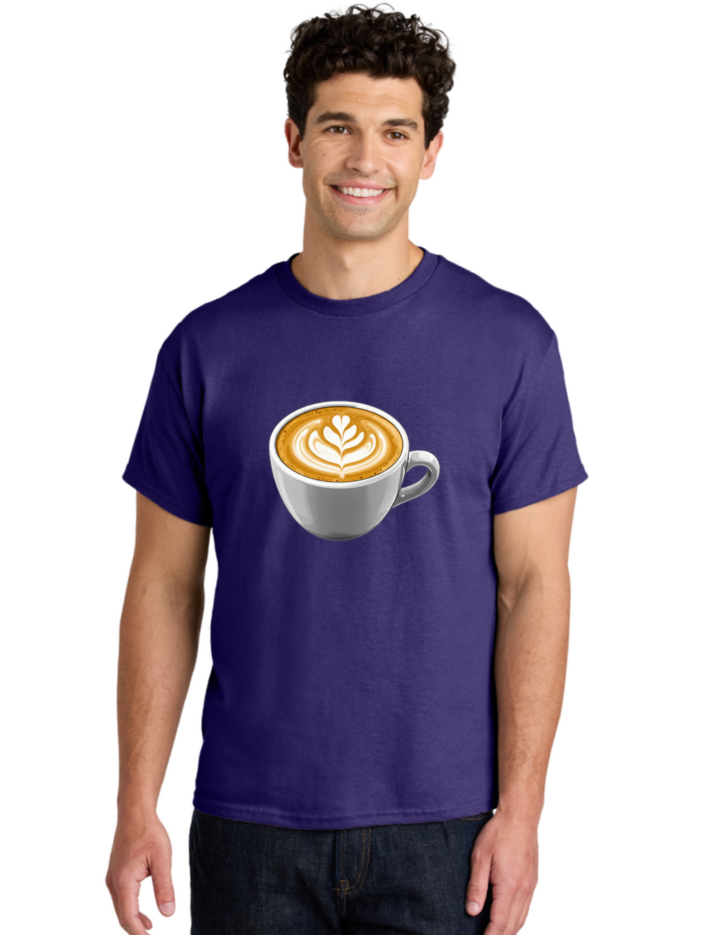 Coffee-Cup-7 Men'S Graphic Tee, 100% Cotton, Comfortable Casual Summer Wear, Machine Washable, Coffee Cup, Latte Art, Heart Design, Coffee Drink, White Ceramic Cup, Coffee Culture, Morning Coffee, Caffeine Fix, Coffee Beverage Bab792