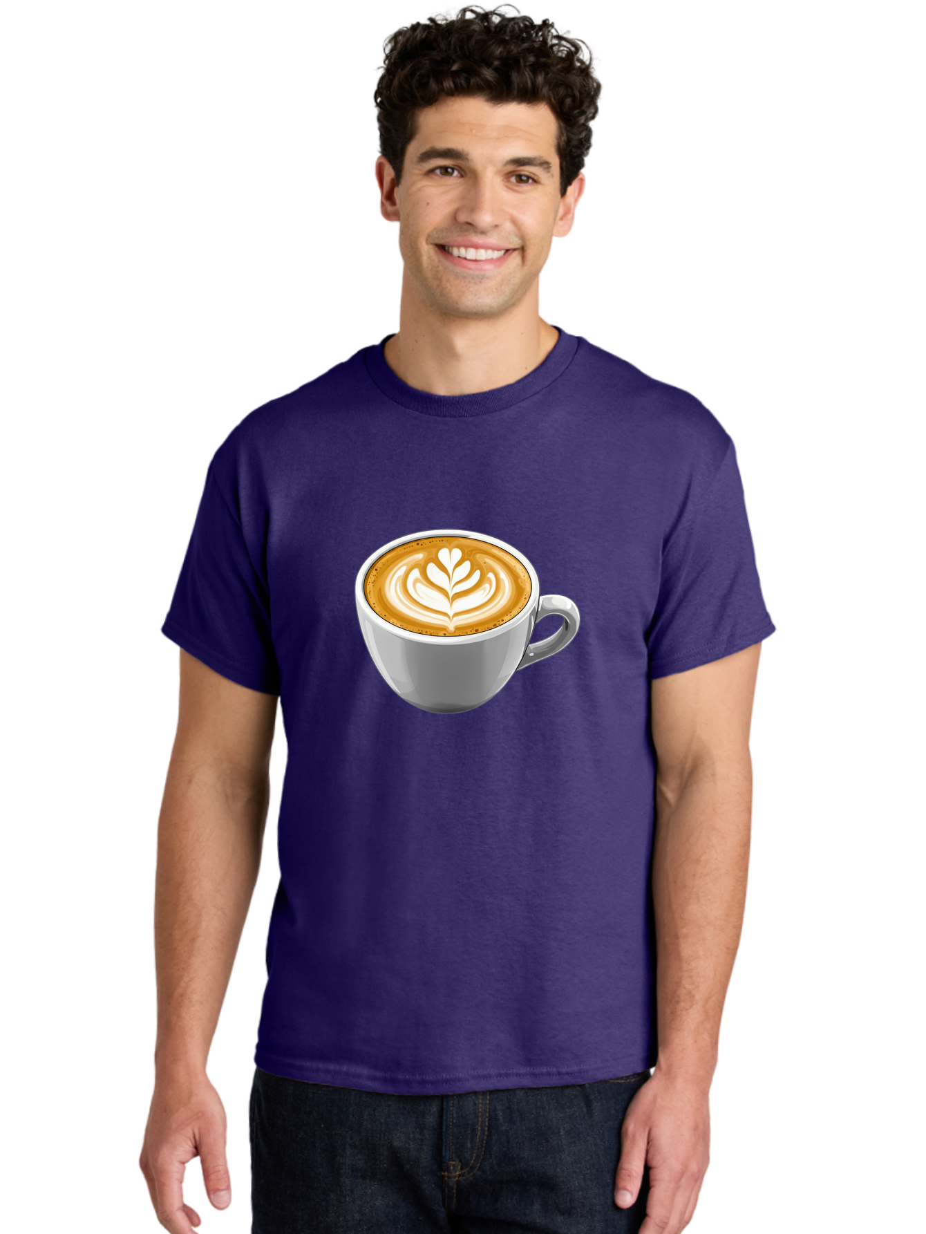 Coffee-Cup-7 Men'S Graphic Tee, 100% Cotton, Comfortable Casual Summer Wear, Machine Washable, Coffee Cup, Latte Art, Heart Design, Coffee Drink, White Ceramic Cup, Coffee Culture, Morning Coffee, Caffeine Fix, Coffee Beverage Bab792