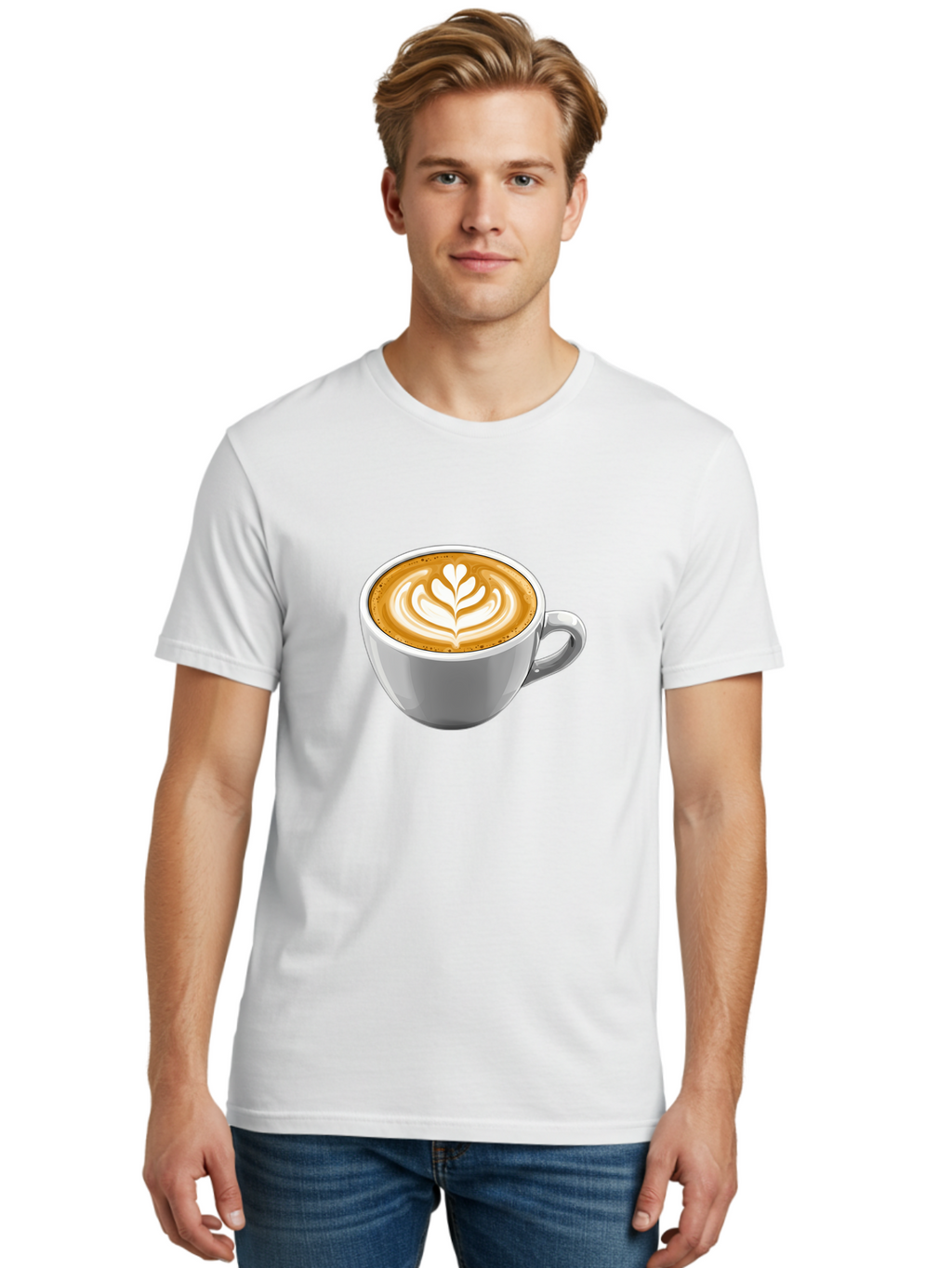 Coffee-Cup-7 Men'S Graphic Tee, 100% Cotton, Comfortable Casual Summer Wear, Machine Washable, Coffee Cup, Latte Art, Heart Design, Coffee Drink, White Ceramic Cup, Coffee Culture, Morning Coffee, Caffeine Fix, Coffee Beverage Bab792