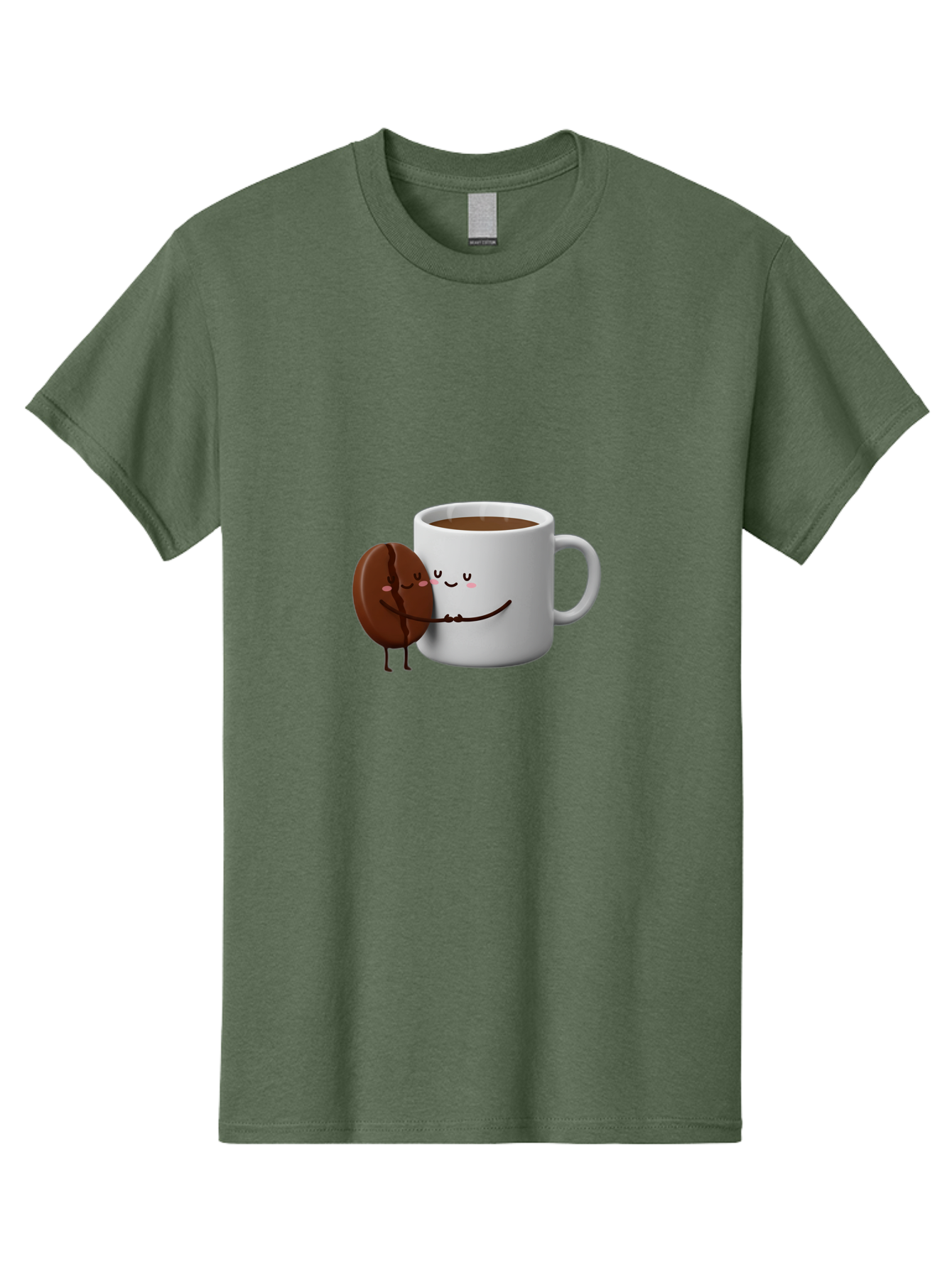 Coffee-Cup-And-Chocolate-Cookie Men'S Graphic Tee, 100% Cotton, Comfortable Casual Summer Wear, Machine Washable, Cartoon Coffee Mug, Chocolate Cookie, Smiling Faces, Cartoon Characters, Adorable Scene, Playful Illustration, Coffee Break, Bab793