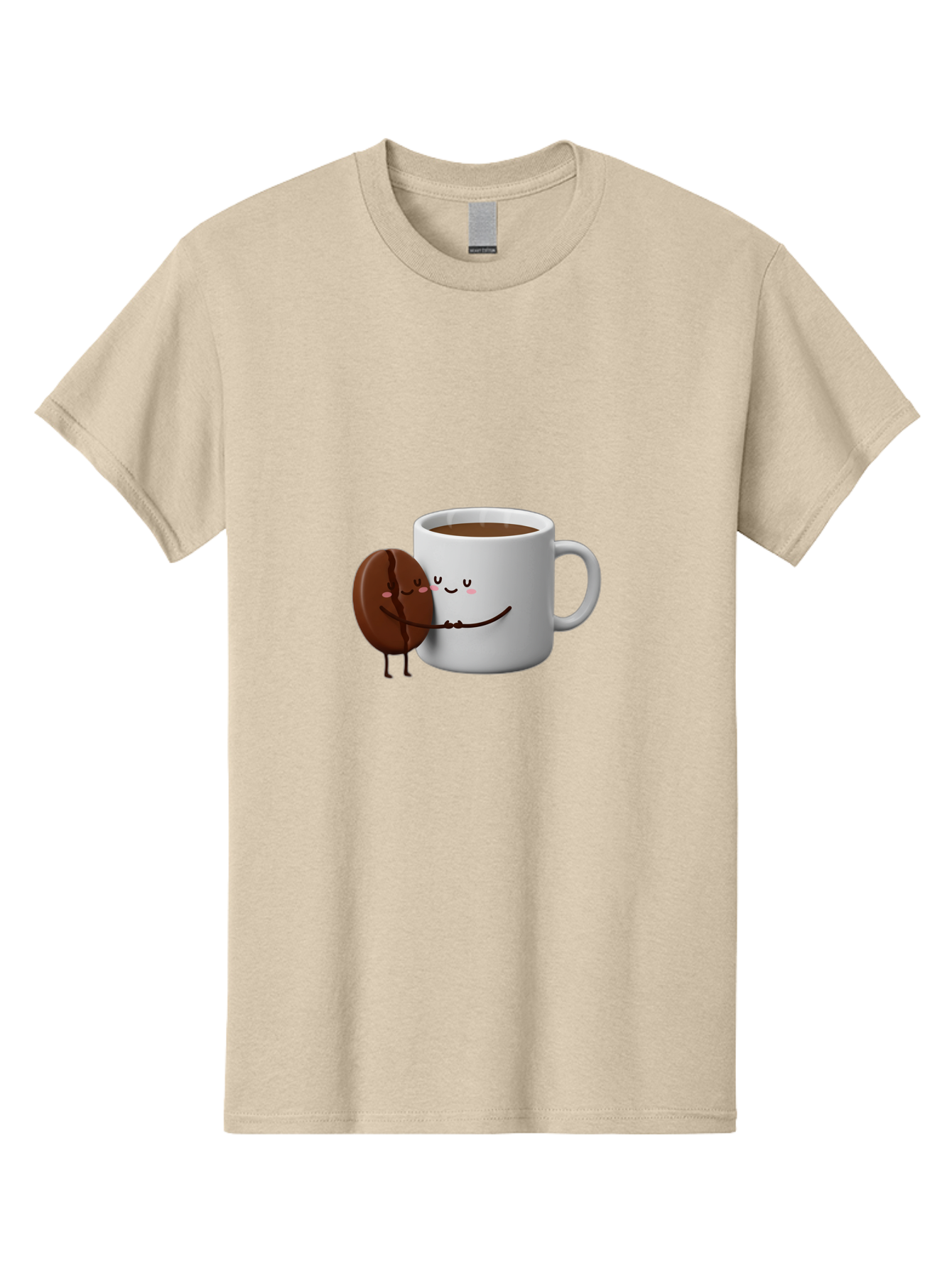 Coffee-Cup-And-Chocolate-Cookie Men'S Graphic Tee, 100% Cotton, Comfortable Casual Summer Wear, Machine Washable, Cartoon Coffee Mug, Chocolate Cookie, Smiling Faces, Cartoon Characters, Adorable Scene, Playful Illustration, Coffee Break, Bab793