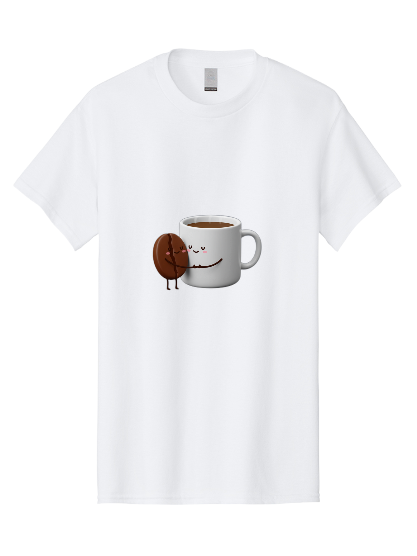 Coffee-Cup-And-Chocolate-Cookie Men'S Graphic Tee, 100% Cotton, Comfortable Casual Summer Wear, Machine Washable, Cartoon Coffee Mug, Chocolate Cookie, Smiling Faces, Cartoon Characters, Adorable Scene, Playful Illustration, Coffee Break, Bab793