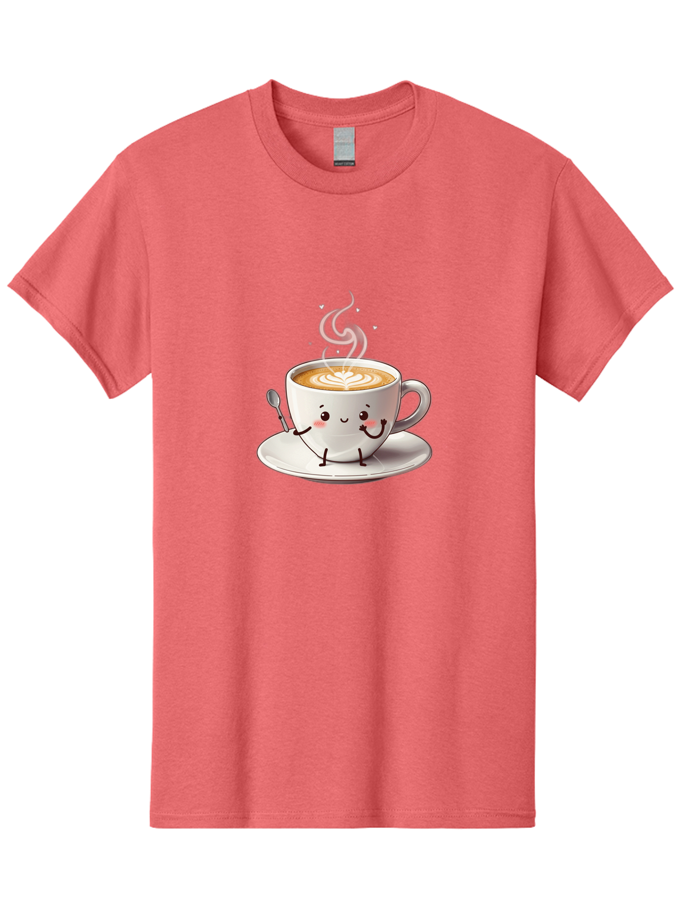 Coffee-Cup-Character-1 Men'S Graphic Tee, 100% Cotton, Comfortable Casual Summer Wear, Machine Washable, Cartoon Coffee Cup, Happy Face, Steaming Hot Coffee, Coffee Art, Cute Character, Kawaii Design, Latte Art, Coffee Culture, Bab794