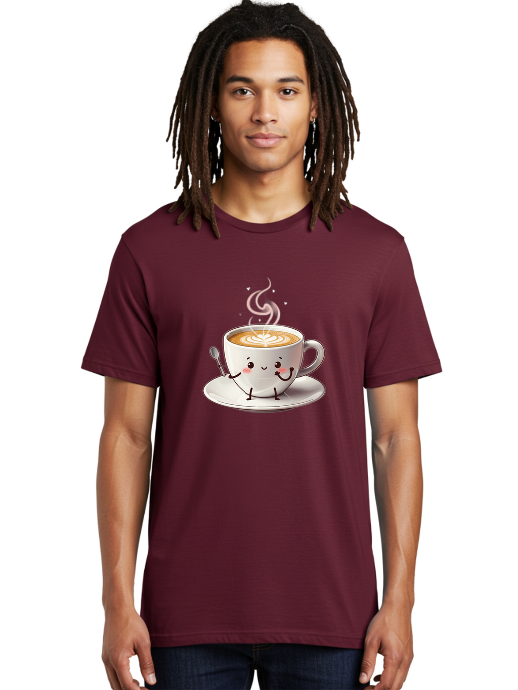 Coffee-Cup-Character-1 Men'S Graphic Tee, 100% Cotton, Comfortable Casual Summer Wear, Machine Washable, Cartoon Coffee Cup, Happy Face, Steaming Hot Coffee, Coffee Art, Cute Character, Kawaii Design, Latte Art, Coffee Culture, Bab794