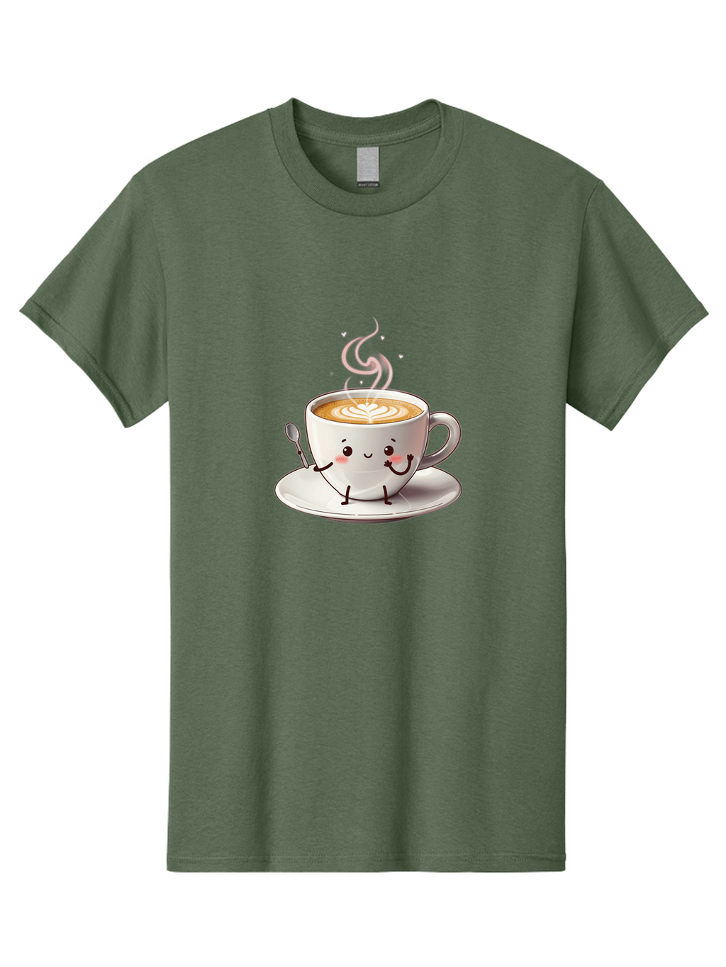 Coffee-Cup-Character-1 Men'S Graphic Tee, 100% Cotton, Comfortable Casual Summer Wear, Machine Washable, Cartoon Coffee Cup, Happy Face, Steaming Hot Coffee, Coffee Art, Cute Character, Kawaii Design, Latte Art, Coffee Culture, Bab794