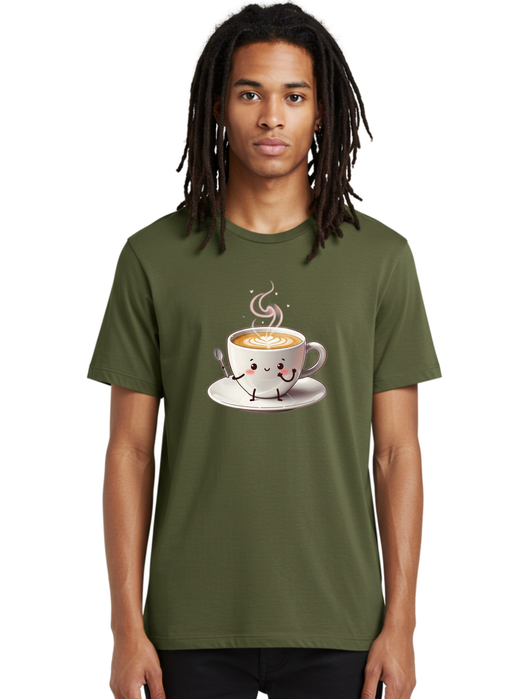 Coffee-Cup-Character-1 Men'S Graphic Tee, 100% Cotton, Comfortable Casual Summer Wear, Machine Washable, Cartoon Coffee Cup, Happy Face, Steaming Hot Coffee, Coffee Art, Cute Character, Kawaii Design, Latte Art, Coffee Culture, Bab794