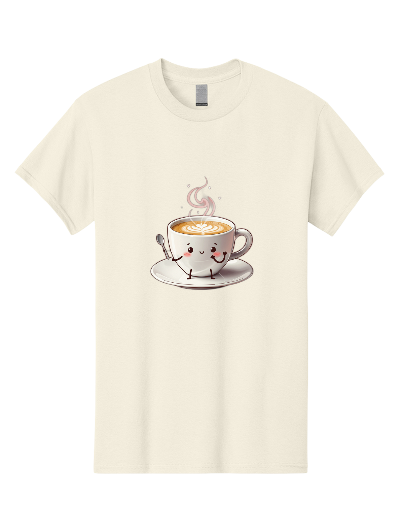 Coffee-Cup-Character-1 Men'S Graphic Tee, 100% Cotton, Comfortable Casual Summer Wear, Machine Washable, Cartoon Coffee Cup, Happy Face, Steaming Hot Coffee, Coffee Art, Cute Character, Kawaii Design, Latte Art, Coffee Culture, Bab794