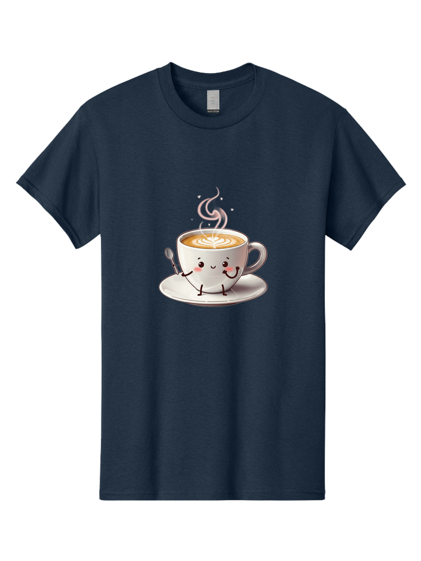 Coffee-Cup-Character-1 Men'S Graphic Tee, 100% Cotton, Comfortable Casual Summer Wear, Machine Washable, Cartoon Coffee Cup, Happy Face, Steaming Hot Coffee, Coffee Art, Cute Character, Kawaii Design, Latte Art, Coffee Culture, Bab794