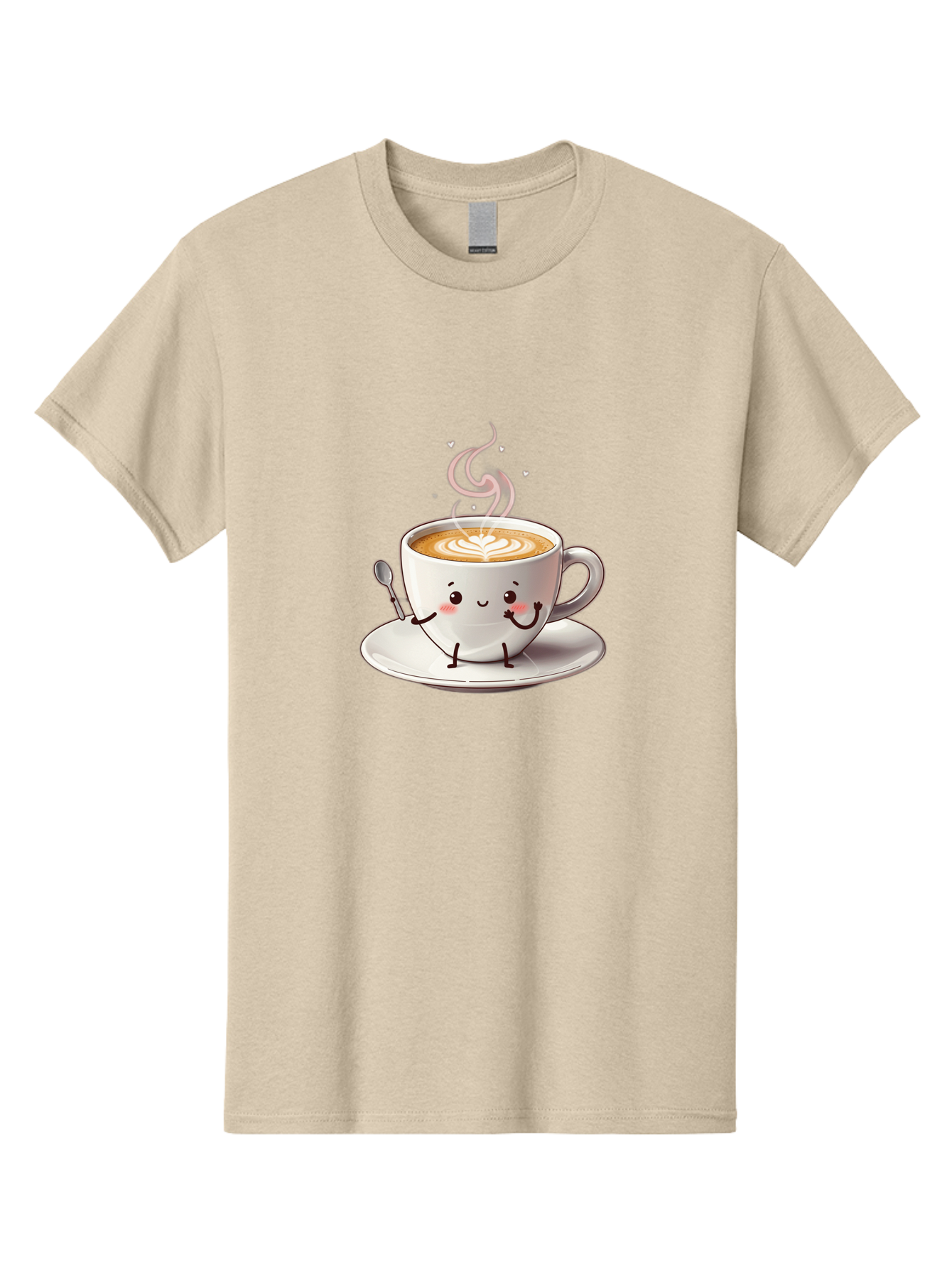 Coffee-Cup-Character-1 Men'S Graphic Tee, 100% Cotton, Comfortable Casual Summer Wear, Machine Washable, Cartoon Coffee Cup, Happy Face, Steaming Hot Coffee, Coffee Art, Cute Character, Kawaii Design, Latte Art, Coffee Culture, Bab794