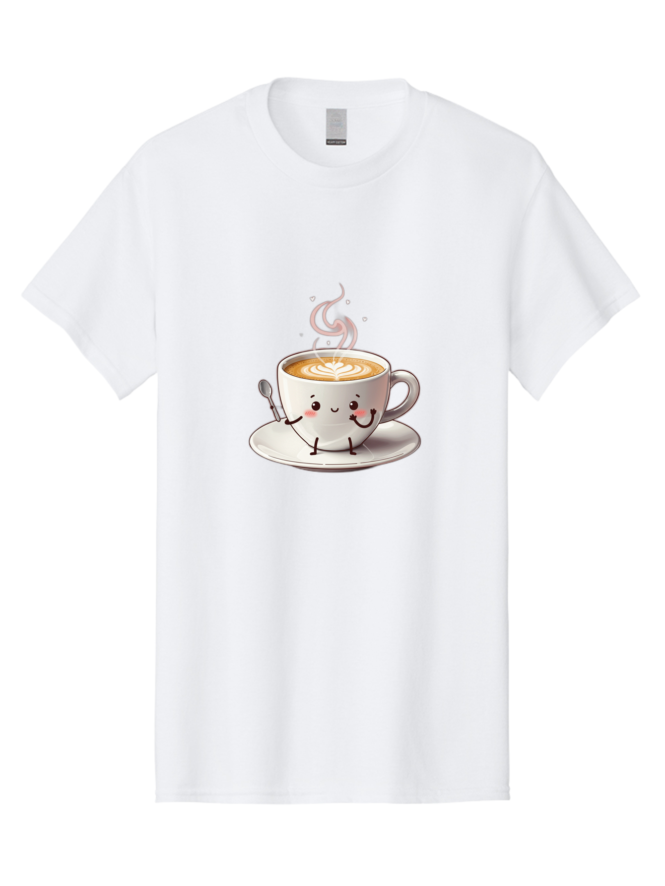 Coffee-Cup-Character-1 Men'S Graphic Tee, 100% Cotton, Comfortable Casual Summer Wear, Machine Washable, Cartoon Coffee Cup, Happy Face, Steaming Hot Coffee, Coffee Art, Cute Character, Kawaii Design, Latte Art, Coffee Culture, Bab794
