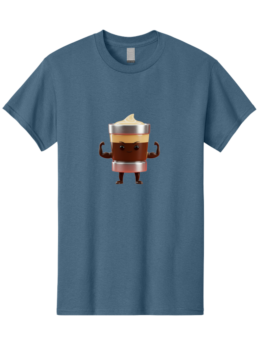 Coffee-Cup-Character Men'S Graphic Tee, 100% Cotton, Comfortable Casual Summer Wear, Machine Washable, Coffee Cup Character, Flexing Muscles, Strong Coffee, Cartoon Style, Playful Design, 3D Illustration, Coffee Lover, Morning Motivation Bab795