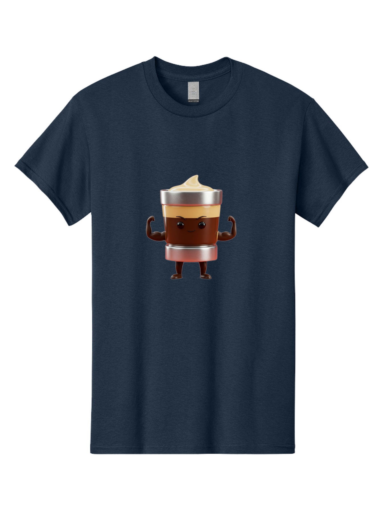 Coffee-Cup-Character Men'S Graphic Tee, 100% Cotton, Comfortable Casual Summer Wear, Machine Washable, Coffee Cup Character, Flexing Muscles, Strong Coffee, Cartoon Style, Playful Design, 3D Illustration, Coffee Lover, Morning Motivation Bab795