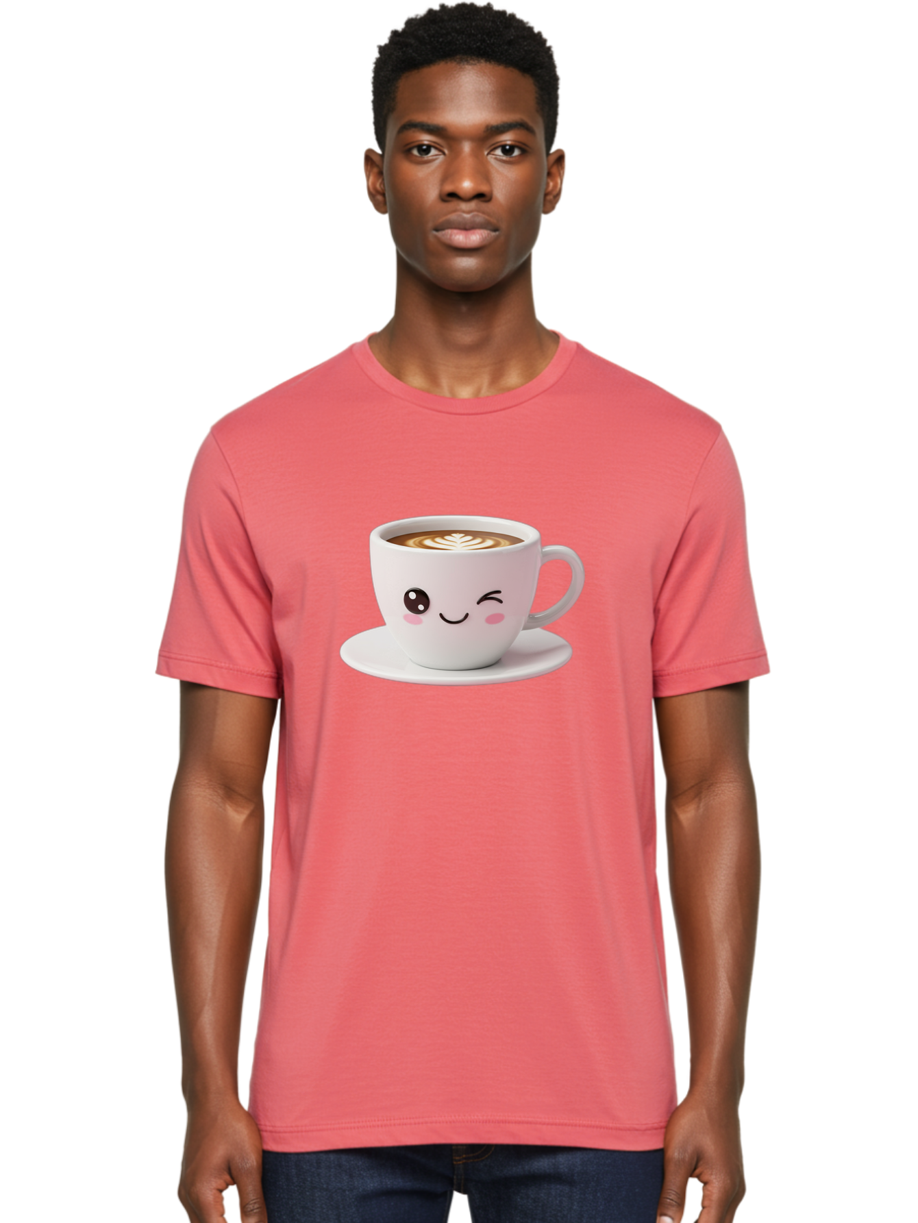 Coffee-Cup-Face Men'S Graphic Tee, 100% Cotton, Comfortable Casual Summer Wear, Machine Washable, Cute Coffee Cup, Coffee Latte Art, Kawaii Character, Adorable Face, Smiling Cup, Coffee Culture, Morning Coffee, Cartoon Style Bab796
