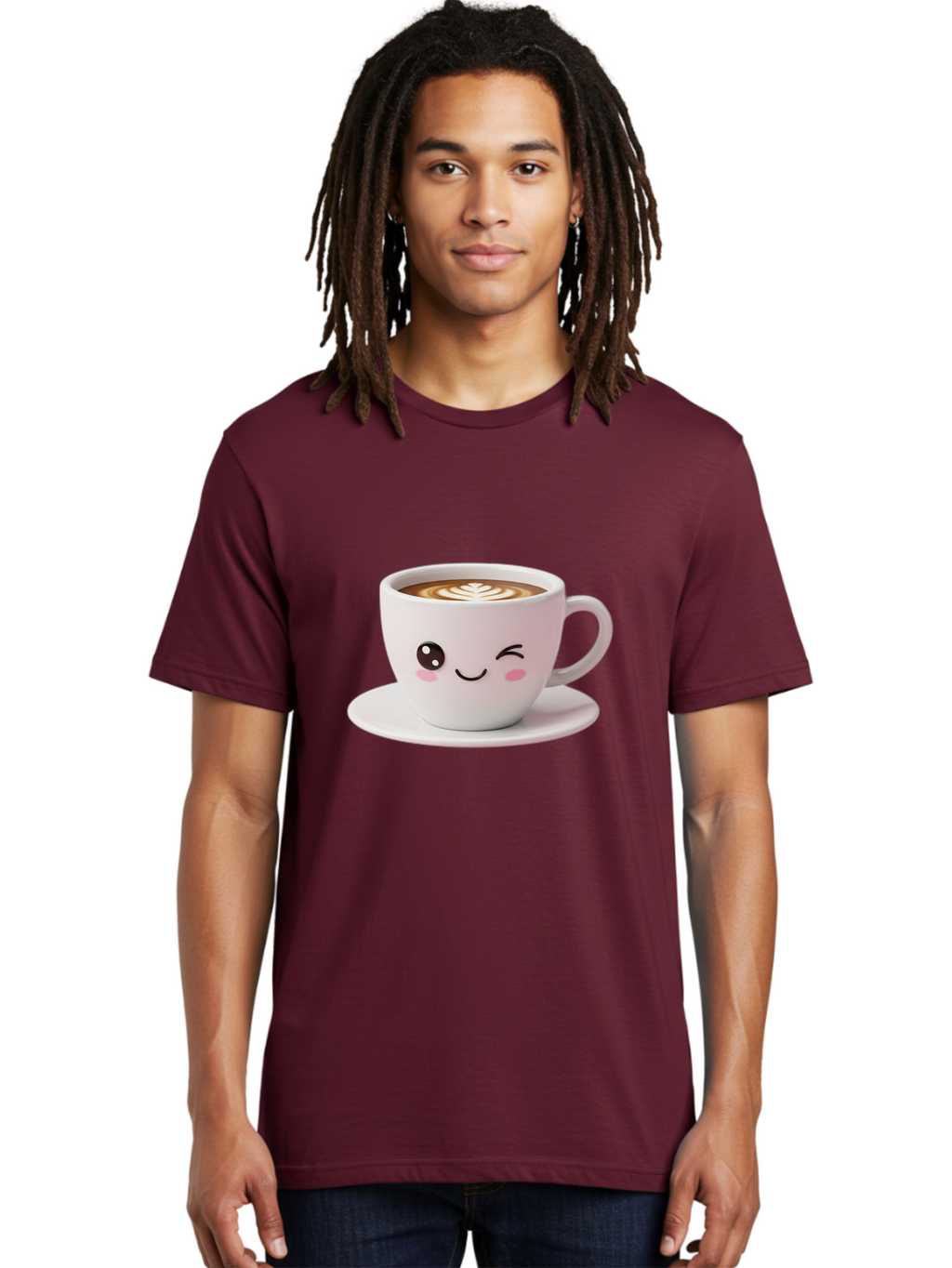 Coffee-Cup-Face Men'S Graphic Tee, 100% Cotton, Comfortable Casual Summer Wear, Machine Washable, Cute Coffee Cup, Coffee Latte Art, Kawaii Character, Adorable Face, Smiling Cup, Coffee Culture, Morning Coffee, Cartoon Style Bab796
