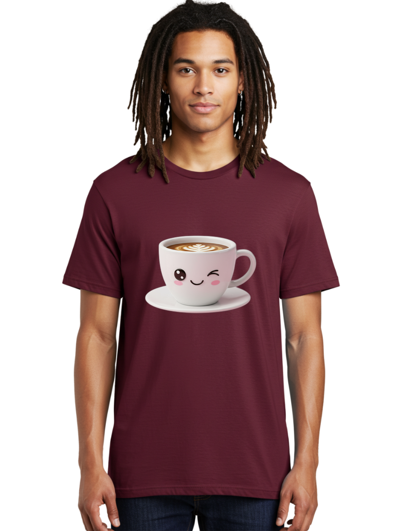 Coffee-Cup-Face Men'S Graphic Tee, 100% Cotton, Comfortable Casual Summer Wear, Machine Washable, Cute Coffee Cup, Coffee Latte Art, Kawaii Character, Adorable Face, Smiling Cup, Coffee Culture, Morning Coffee, Cartoon Style Bab796