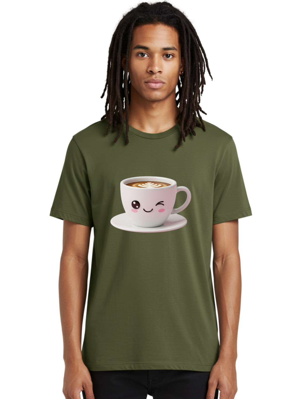 Coffee-Cup-Face Men'S Graphic Tee, 100% Cotton, Comfortable Casual Summer Wear, Machine Washable, Cute Coffee Cup, Coffee Latte Art, Kawaii Character, Adorable Face, Smiling Cup, Coffee Culture, Morning Coffee, Cartoon Style Bab796