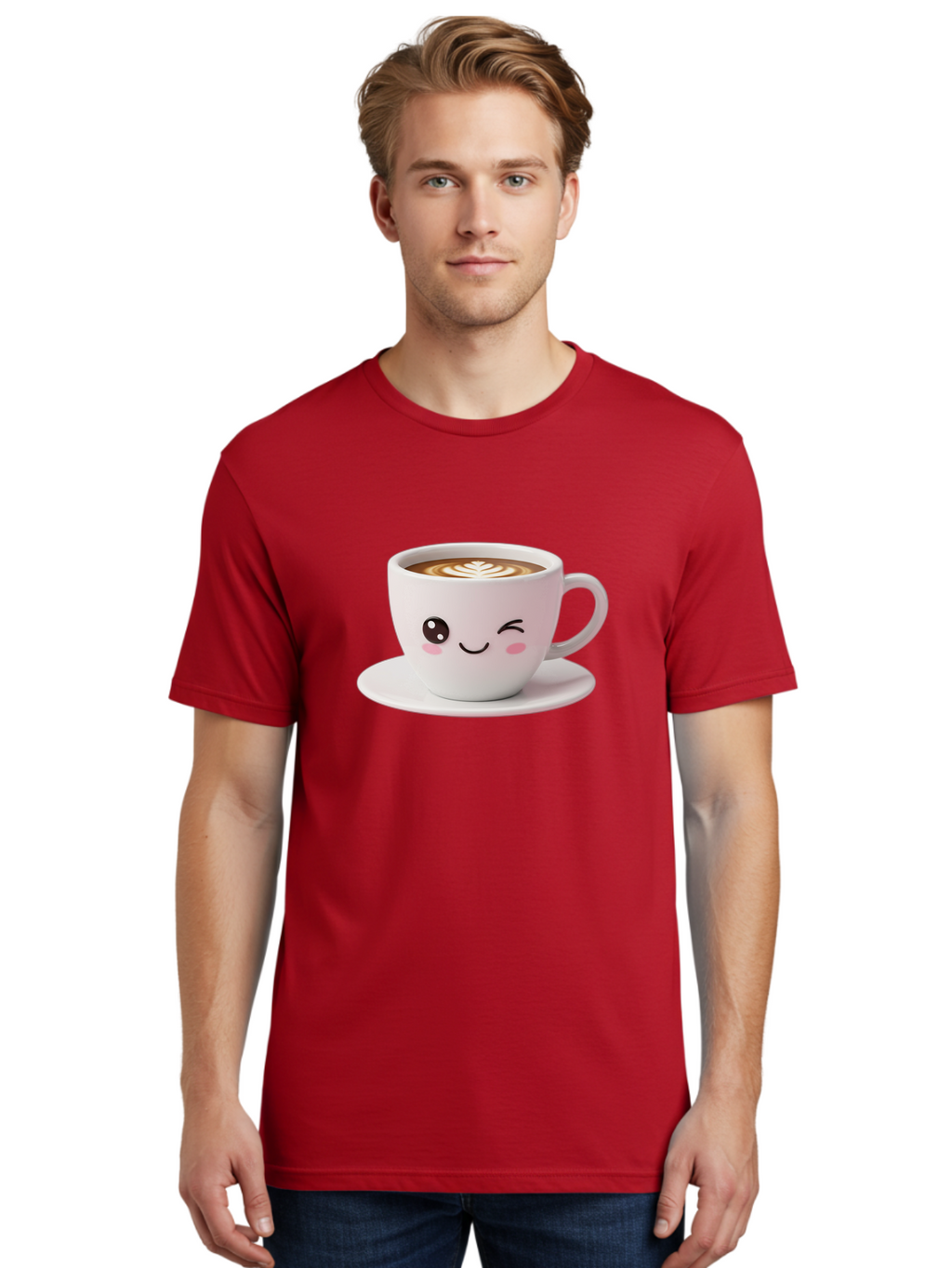 Coffee-Cup-Face Men'S Graphic Tee, 100% Cotton, Comfortable Casual Summer Wear, Machine Washable, Cute Coffee Cup, Coffee Latte Art, Kawaii Character, Adorable Face, Smiling Cup, Coffee Culture, Morning Coffee, Cartoon Style Bab796
