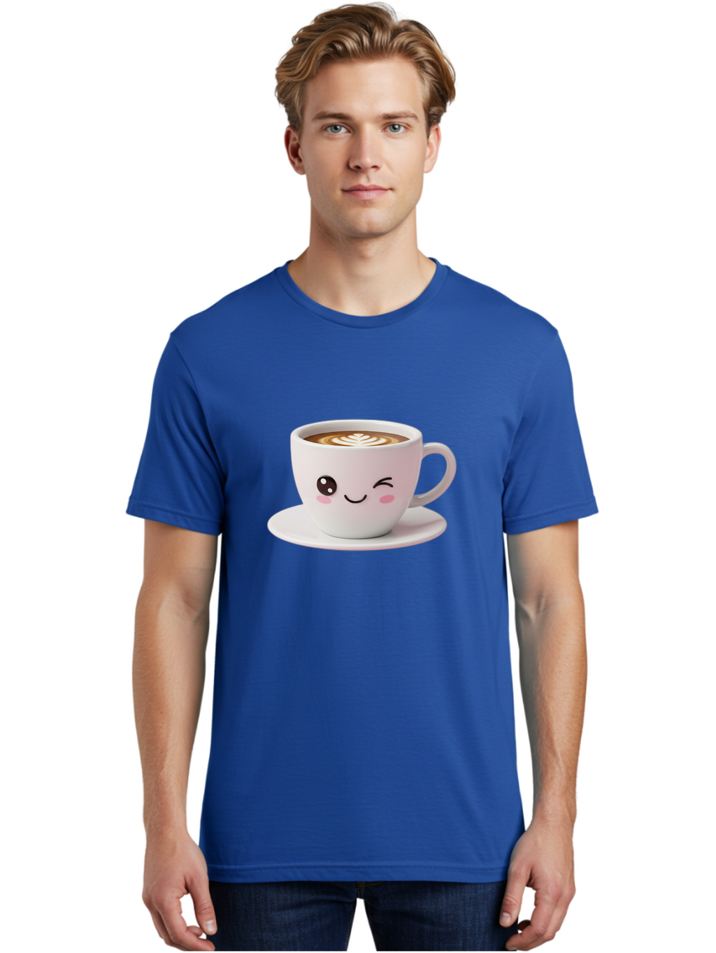 Coffee-Cup-Face Men'S Graphic Tee, 100% Cotton, Comfortable Casual Summer Wear, Machine Washable, Cute Coffee Cup, Coffee Latte Art, Kawaii Character, Adorable Face, Smiling Cup, Coffee Culture, Morning Coffee, Cartoon Style Bab796