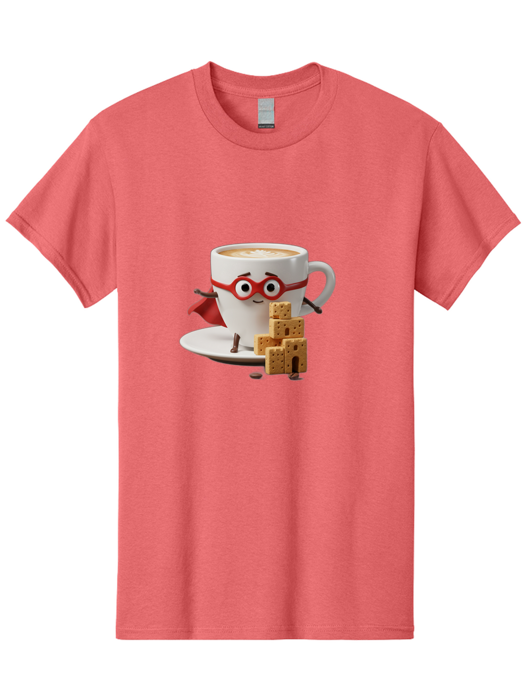 Coffee-Cup-Hero Men'S Graphic Tee, 100% Cotton, Comfortable Casual Summer Wear, Machine Washable, Coffee Cup With Face, Superhero Costume, Red Glasses, Cape, Biscuits, Chocolate Chips, Coffee Lover, Morning Routine, Funny Cartoon Bab797