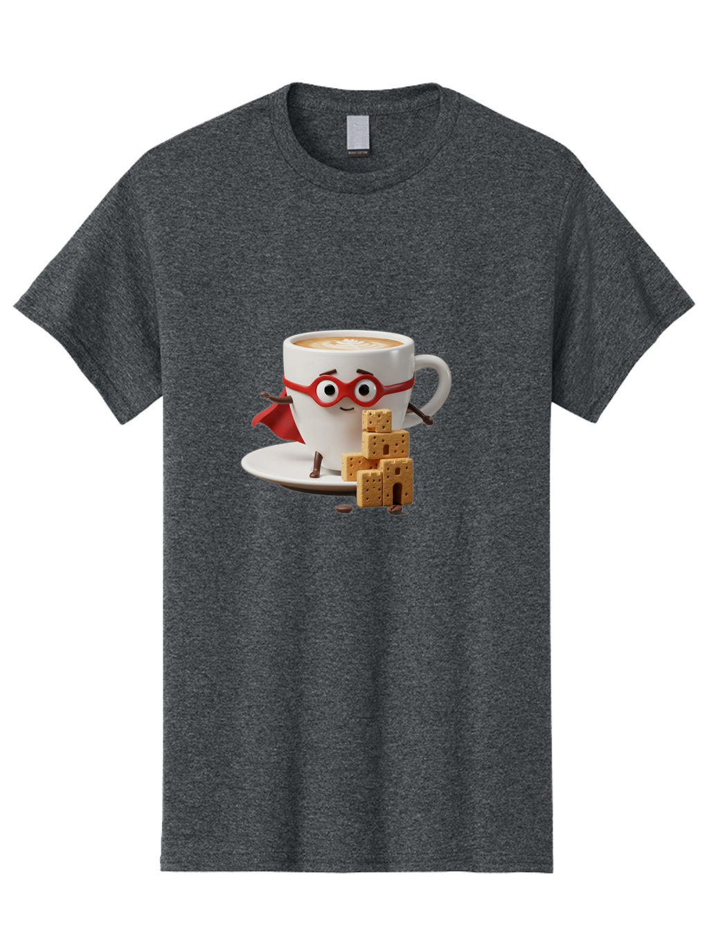 Coffee-Cup-Hero Men'S Graphic Tee, 100% Cotton, Comfortable Casual Summer Wear, Machine Washable, Coffee Cup With Face, Superhero Costume, Red Glasses, Cape, Biscuits, Chocolate Chips, Coffee Lover, Morning Routine, Funny Cartoon Bab797