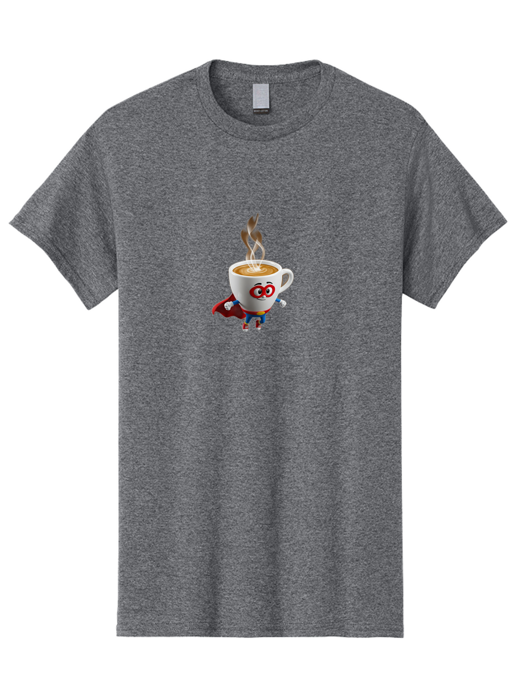 Coffee-Cup-Superhero Men'S Graphic Tee, 100% Cotton, Comfortable Casual Summer Wear, Machine Washable, Cartoon Coffee Cup, Superhero Character, Steaming Hot Coffee, Comic Style, Playful Design, Coffee Lover, Morning Motivation, Funny Artwork, Bab798