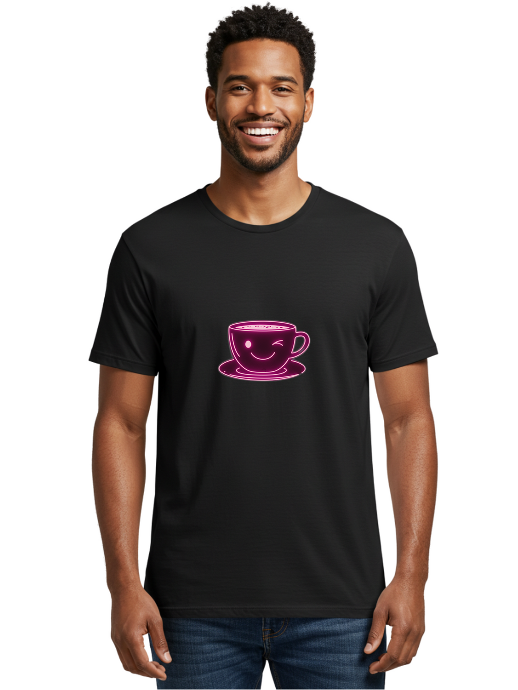 Coffee-Cup Men'S Graphic Tee, 100% Cotton, Comfortable Casual Summer Wear, Machine Washable, Happy Face, Coffee Break, Morning Pick-Me-Up, Caffeine Boost, Relaxed Vibe, Digital Illustration, Smiling Coffee Cup, Cartoon Character Bab800