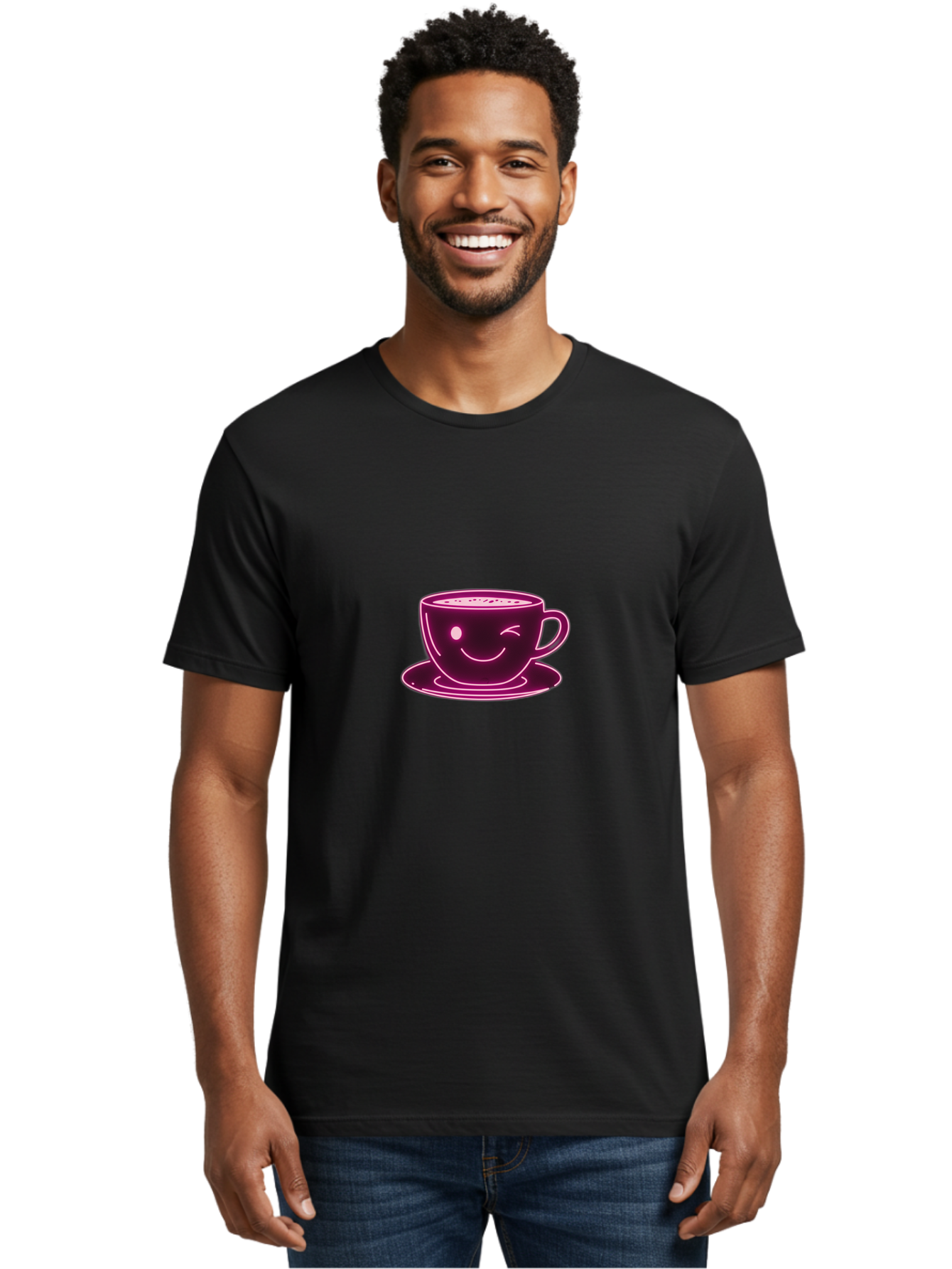 Coffee-Cup Men'S Graphic Tee, 100% Cotton, Comfortable Casual Summer Wear, Machine Washable, Happy Face, Coffee Break, Morning Pick-Me-Up, Caffeine Boost, Relaxed Vibe, Digital Illustration, Smiling Coffee Cup, Cartoon Character Bab800