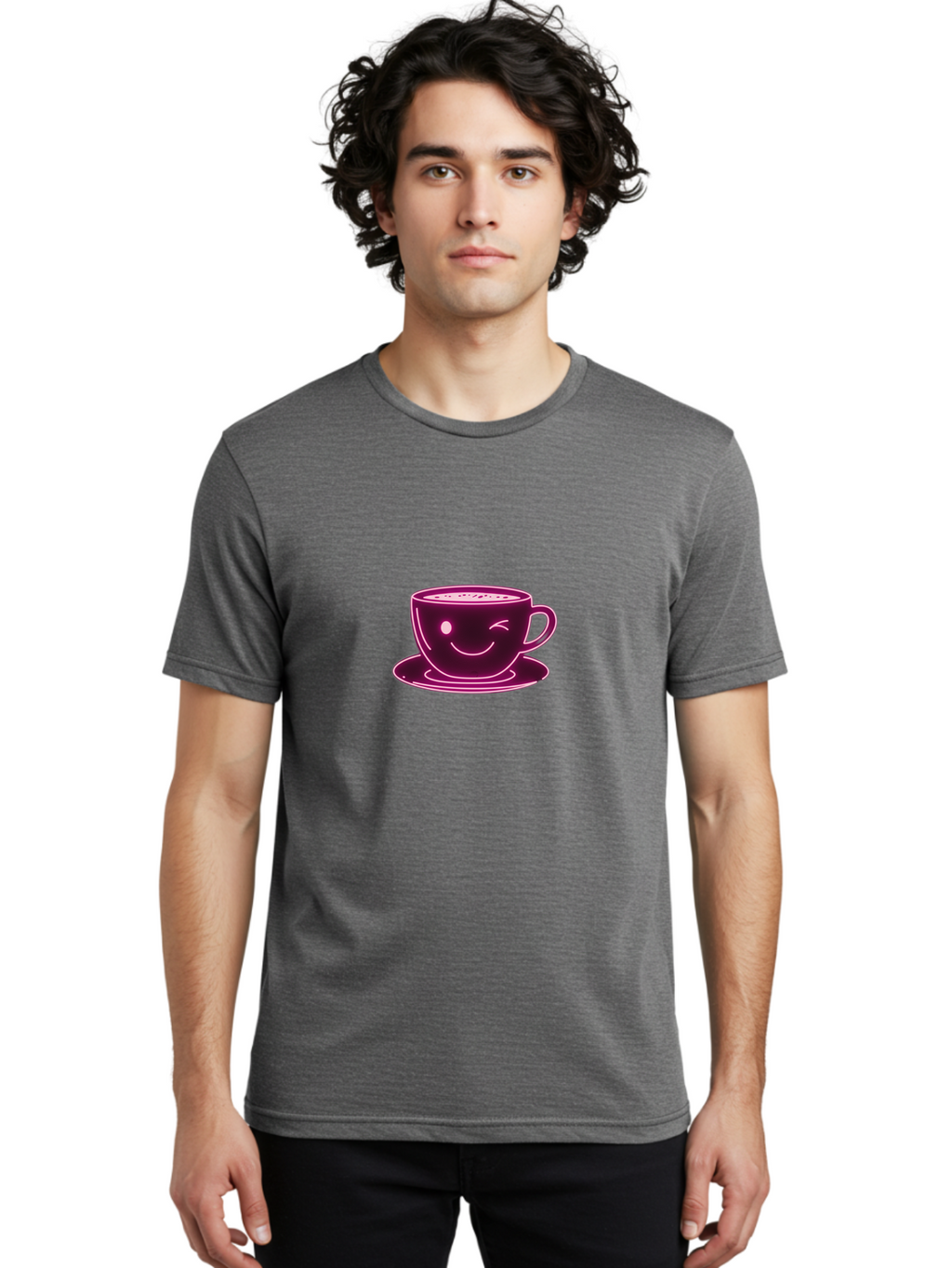 Coffee-Cup Men'S Graphic Tee, 100% Cotton, Comfortable Casual Summer Wear, Machine Washable, Happy Face, Coffee Break, Morning Pick-Me-Up, Caffeine Boost, Relaxed Vibe, Digital Illustration, Smiling Coffee Cup, Cartoon Character Bab800