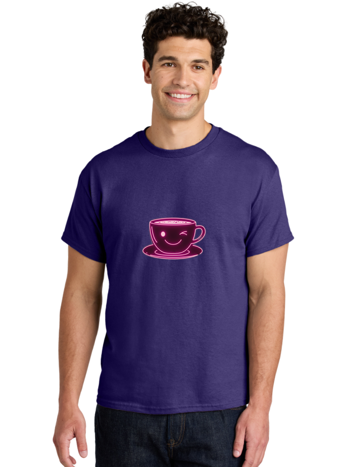 Coffee-Cup Men'S Graphic Tee, 100% Cotton, Comfortable Casual Summer Wear, Machine Washable, Happy Face, Coffee Break, Morning Pick-Me-Up, Caffeine Boost, Relaxed Vibe, Digital Illustration, Smiling Coffee Cup, Cartoon Character Bab800