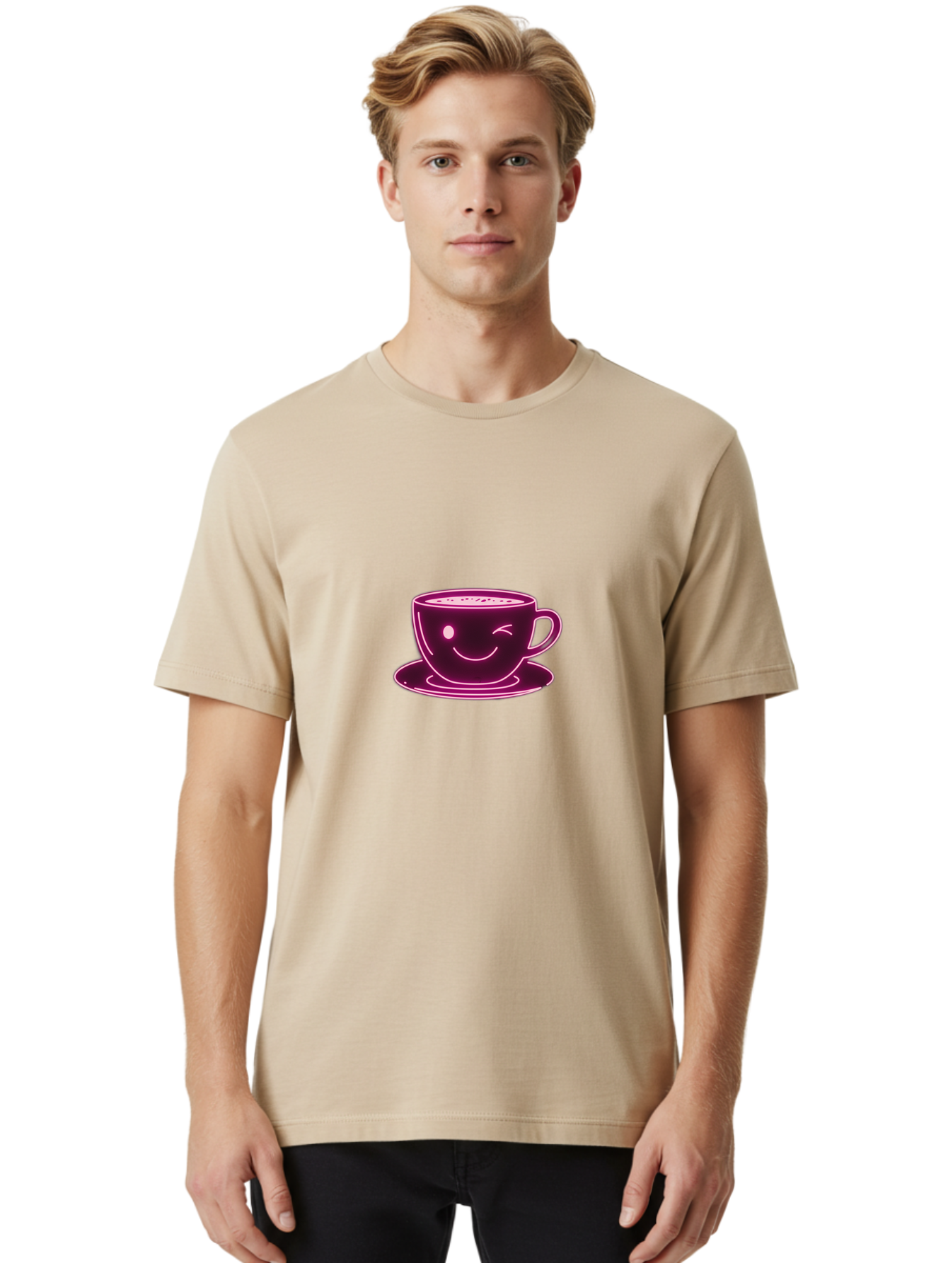 Coffee-Cup Men'S Graphic Tee, 100% Cotton, Comfortable Casual Summer Wear, Machine Washable, Happy Face, Coffee Break, Morning Pick-Me-Up, Caffeine Boost, Relaxed Vibe, Digital Illustration, Smiling Coffee Cup, Cartoon Character Bab800