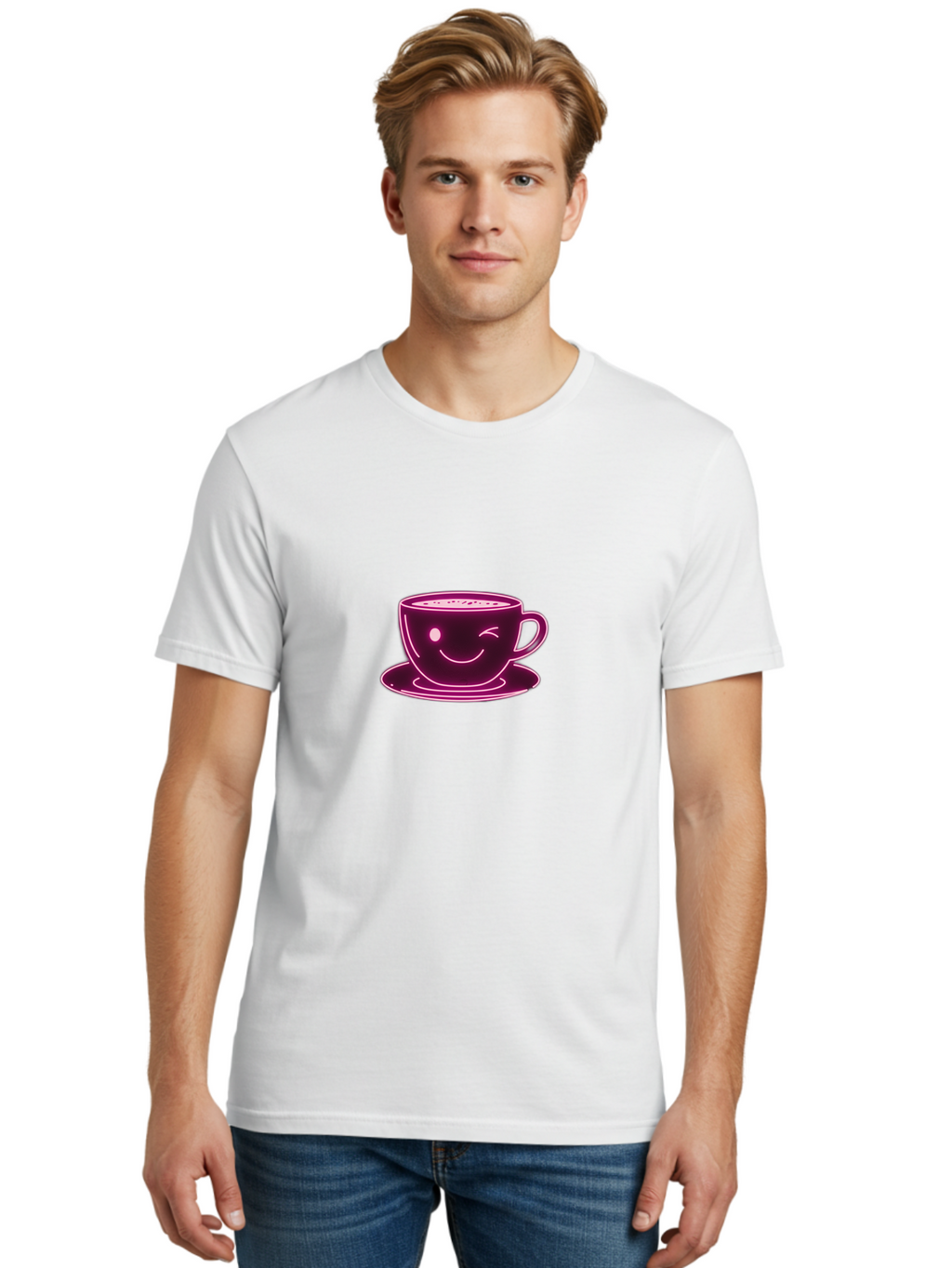 Coffee-Cup Men'S Graphic Tee, 100% Cotton, Comfortable Casual Summer Wear, Machine Washable, Happy Face, Coffee Break, Morning Pick-Me-Up, Caffeine Boost, Relaxed Vibe, Digital Illustration, Smiling Coffee Cup, Cartoon Character Bab800