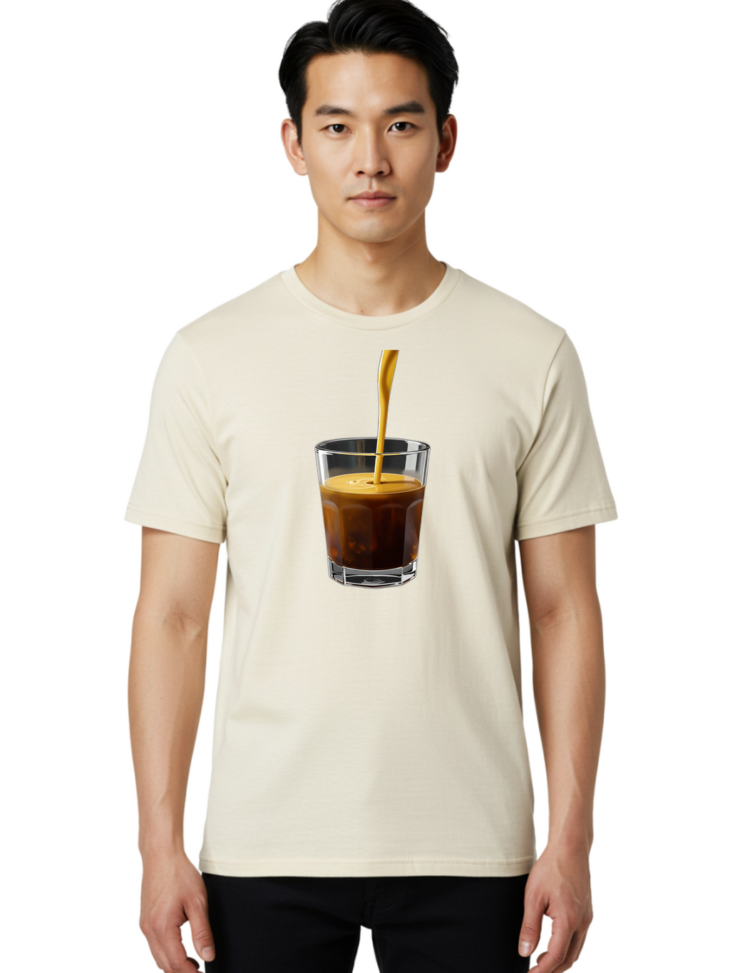 Coffee-In-Glass Men'S Graphic Tee, 100% Cotton, Comfortable Casual Summer Wear, Machine Washable, Coffee Being Poured, Espresso In A Glass, Coffee Drink, Creamy Texture, Rich Flavor, Coffee Lover, Morning Pick-Me-Up, Caffeine Fix Bab801