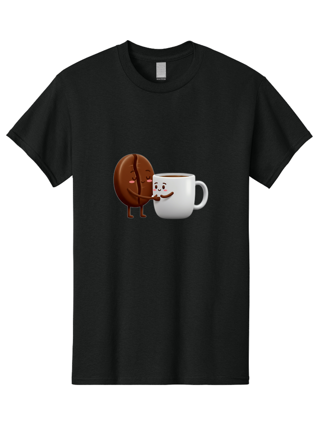 Coffee-Kissing Men'S Graphic Tee, 100% Cotton, Comfortable Casual Summer Wear, Machine Washable, Cartoon Cookie, Coffee Mug, Anthropomorphic Characters, Smiling Faces, Friendly Interaction, Chocolate Cookie, Coffee Drink, Bab802