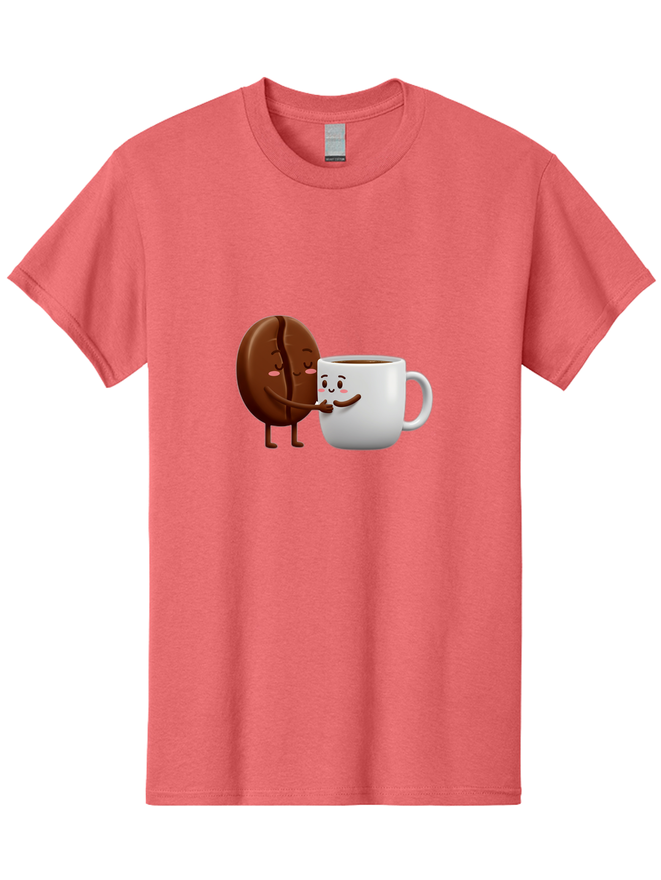 Coffee-Kissing Men'S Graphic Tee, 100% Cotton, Comfortable Casual Summer Wear, Machine Washable, Cartoon Cookie, Coffee Mug, Anthropomorphic Characters, Smiling Faces, Friendly Interaction, Chocolate Cookie, Coffee Drink, Bab802