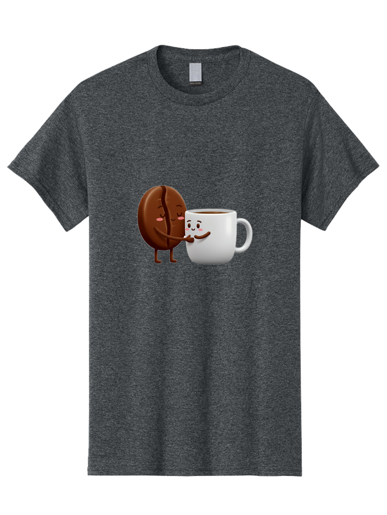 Coffee-Kissing Men'S Graphic Tee, 100% Cotton, Comfortable Casual Summer Wear, Machine Washable, Cartoon Cookie, Coffee Mug, Anthropomorphic Characters, Smiling Faces, Friendly Interaction, Chocolate Cookie, Coffee Drink, Bab802