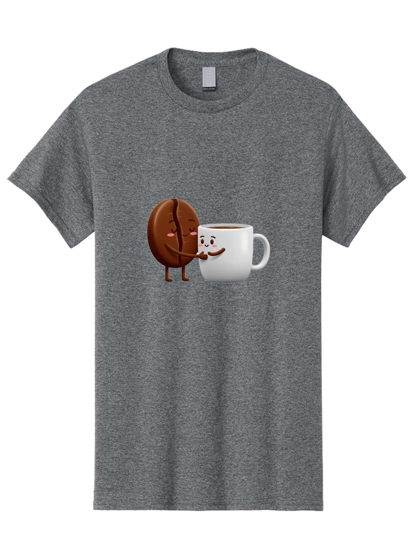 Coffee-Kissing Men'S Graphic Tee, 100% Cotton, Comfortable Casual Summer Wear, Machine Washable, Cartoon Cookie, Coffee Mug, Anthropomorphic Characters, Smiling Faces, Friendly Interaction, Chocolate Cookie, Coffee Drink, Bab802