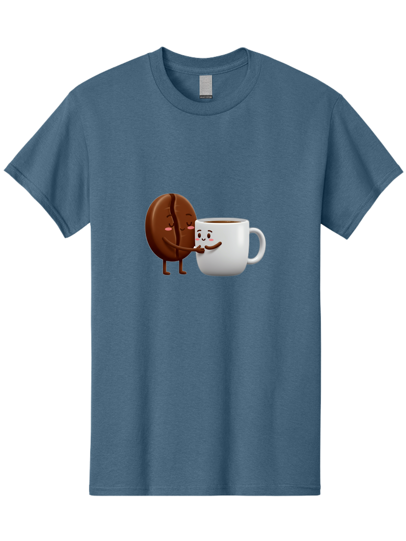 Coffee-Kissing Men'S Graphic Tee, 100% Cotton, Comfortable Casual Summer Wear, Machine Washable, Cartoon Cookie, Coffee Mug, Anthropomorphic Characters, Smiling Faces, Friendly Interaction, Chocolate Cookie, Coffee Drink, Bab802