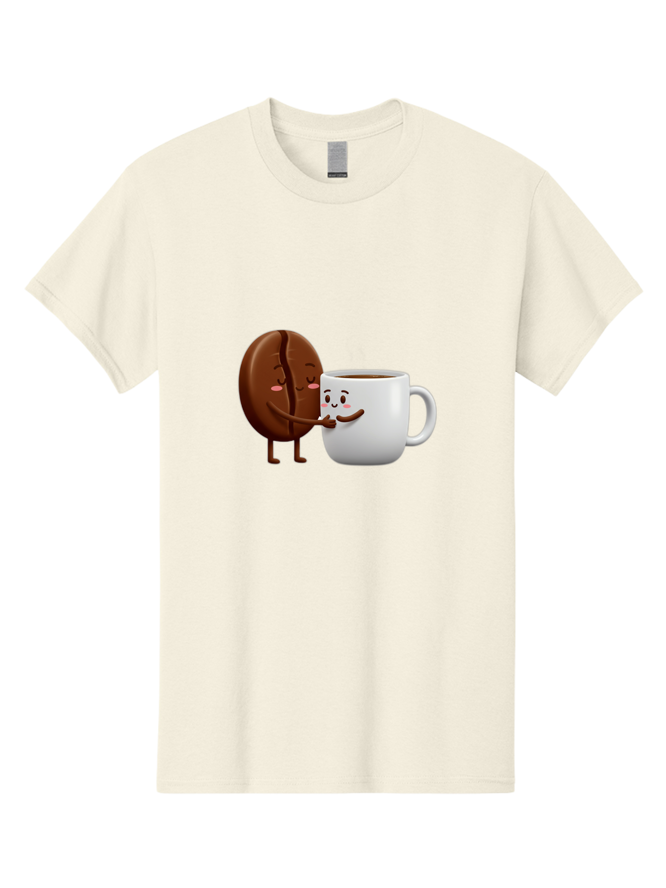 Coffee-Kissing Men'S Graphic Tee, 100% Cotton, Comfortable Casual Summer Wear, Machine Washable, Cartoon Cookie, Coffee Mug, Anthropomorphic Characters, Smiling Faces, Friendly Interaction, Chocolate Cookie, Coffee Drink, Bab802