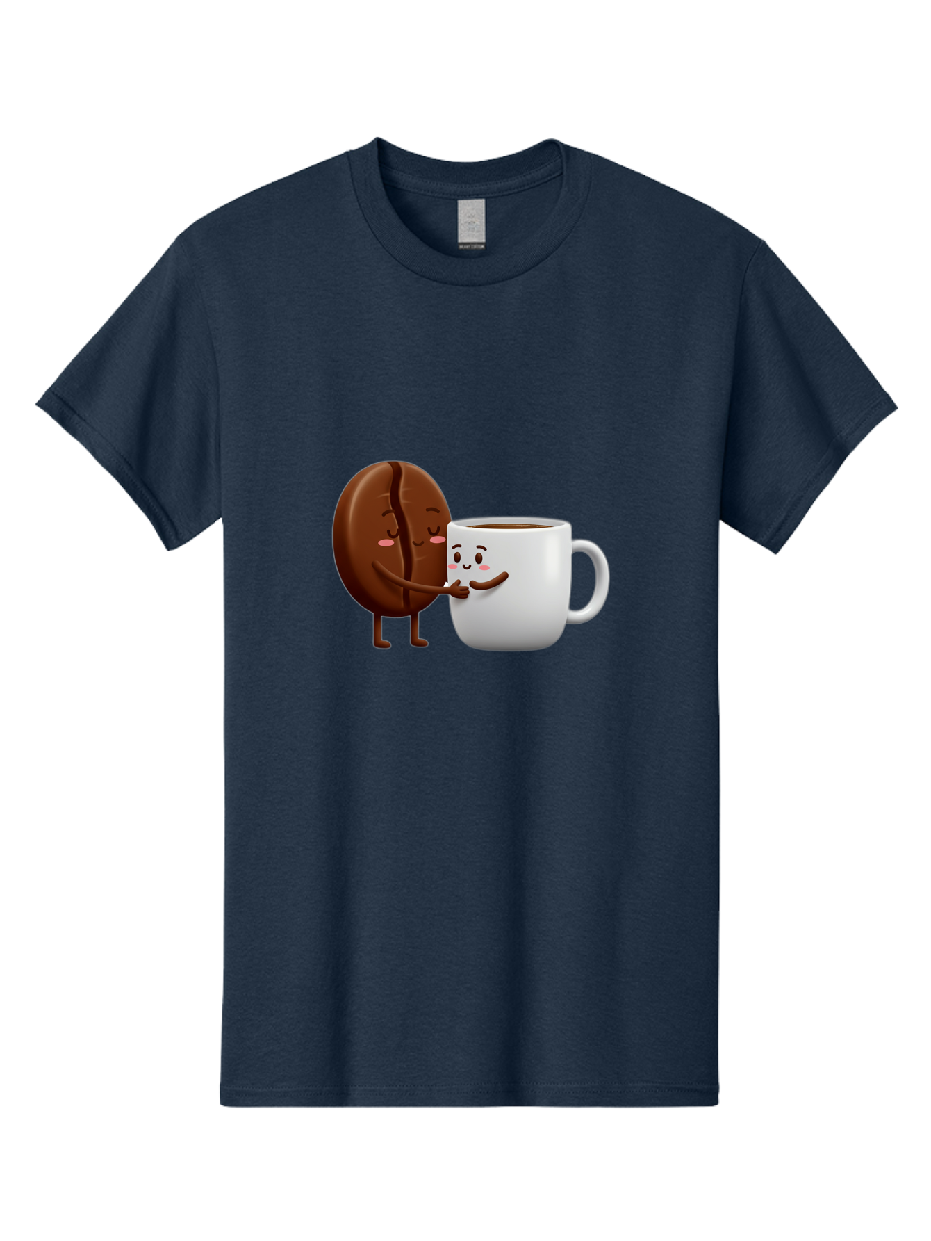 Coffee-Kissing Men'S Graphic Tee, 100% Cotton, Comfortable Casual Summer Wear, Machine Washable, Cartoon Cookie, Coffee Mug, Anthropomorphic Characters, Smiling Faces, Friendly Interaction, Chocolate Cookie, Coffee Drink, Bab802
