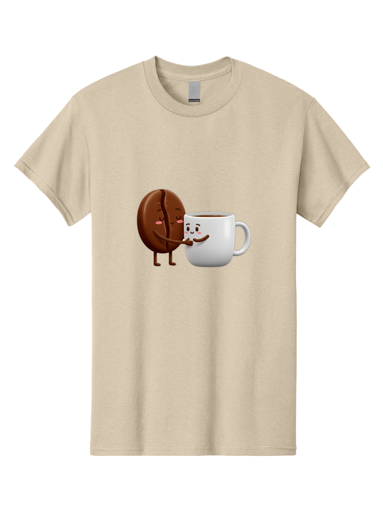 Coffee-Kissing Men'S Graphic Tee, 100% Cotton, Comfortable Casual Summer Wear, Machine Washable, Cartoon Cookie, Coffee Mug, Anthropomorphic Characters, Smiling Faces, Friendly Interaction, Chocolate Cookie, Coffee Drink, Bab802
