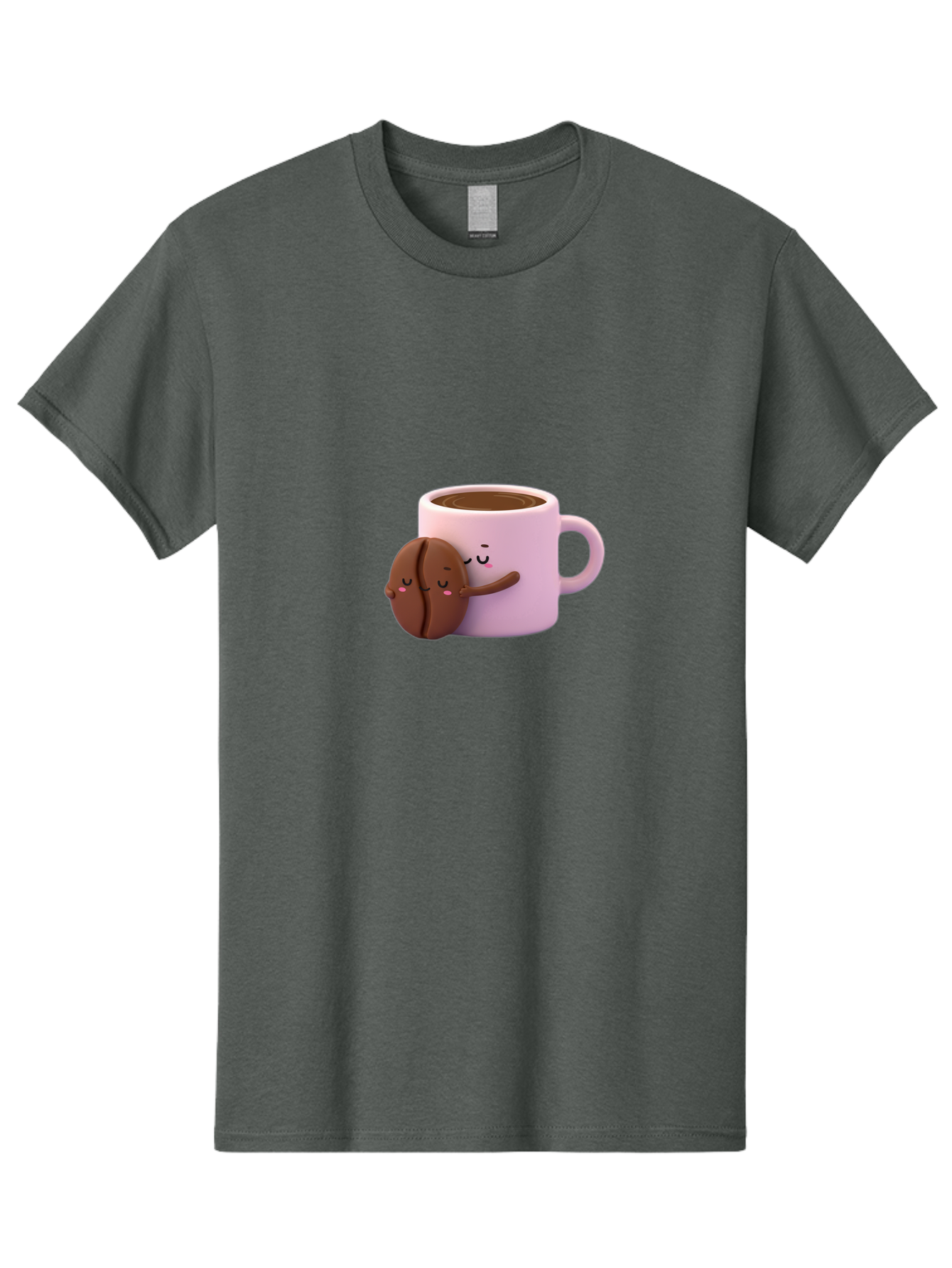 Coffee-Mug-Hugging-Cookie Men'S Graphic Tee, 100% Cotton, Comfortable Casual Summer Wear, Machine Washable, Cartoon Coffee Mug, Chocolate Chip Cookie, Kawaii Characters, Adorable Hugs, Happy Faces, Coffee Break, Sweet Treats, Yummy Goodies Bab803