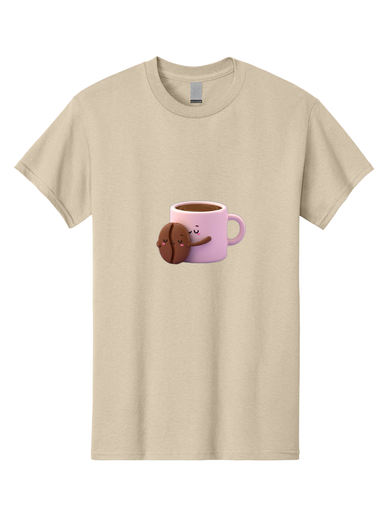 Coffee-Mug-Hugging-Cookie Men'S Graphic Tee, 100% Cotton, Comfortable Casual Summer Wear, Machine Washable, Cartoon Coffee Mug, Chocolate Chip Cookie, Kawaii Characters, Adorable Hugs, Happy Faces, Coffee Break, Sweet Treats, Yummy Goodies Bab803