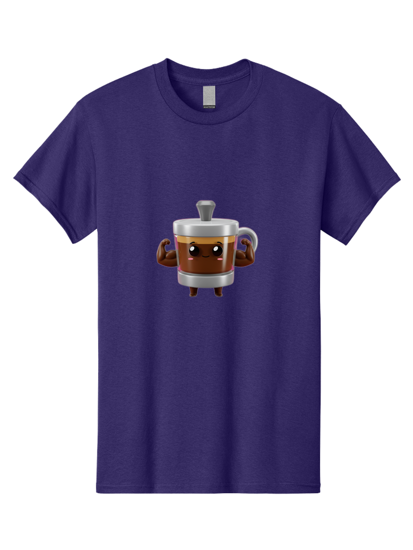 Coffee-Mug Men'S Graphic Tee, 100% Cotton, Comfortable Casual Summer Wear, Machine Washable, Cartoon Coffee Cup, Flexing Arms, Happy Face, Silver Lid, Brown Coffee, Espresso, Morning Pick-Me-Up, Caffeine Boost, Funny Character, 3D Illustration Bab805